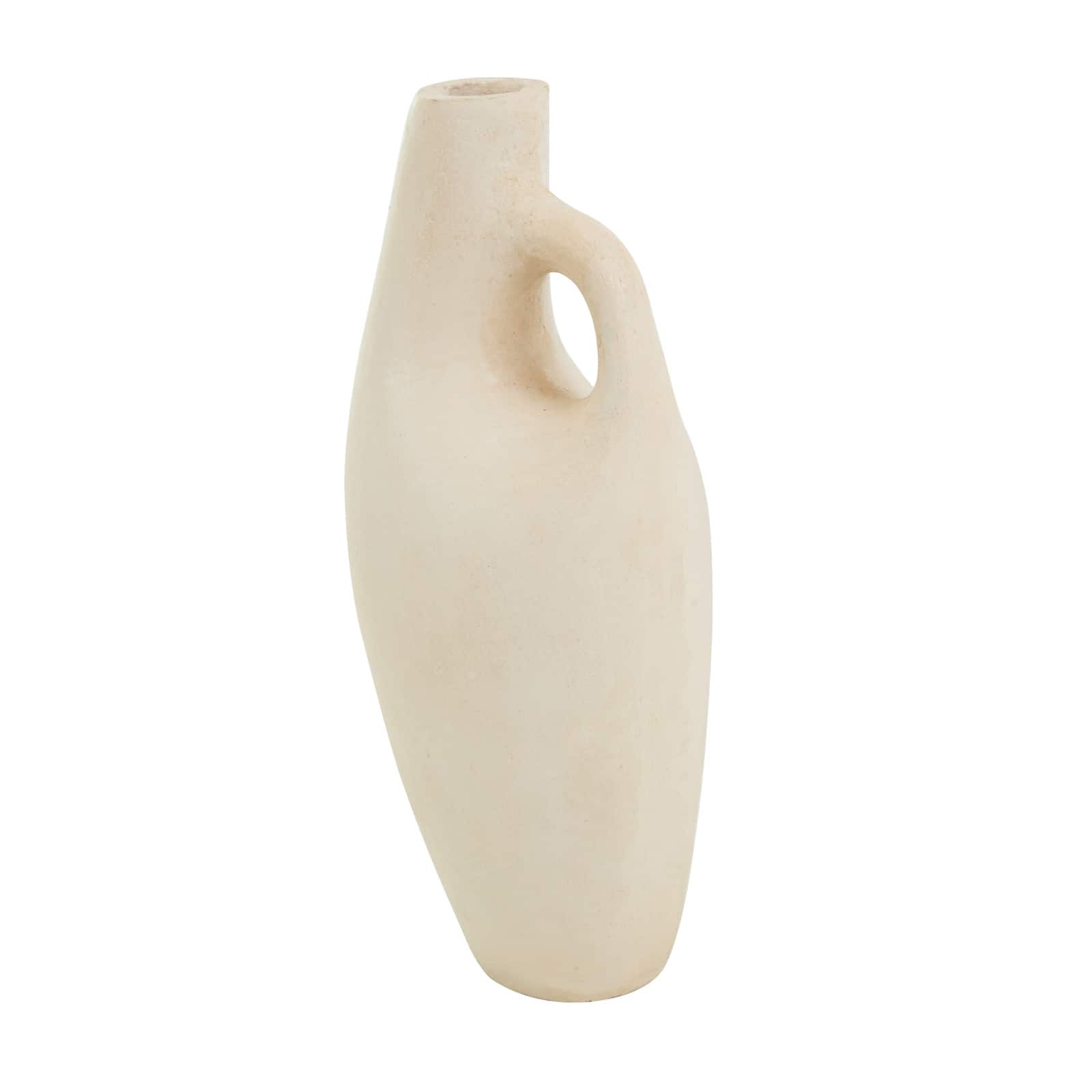 15" Beige Paper Mache Abstract Curved Vase with Handle
