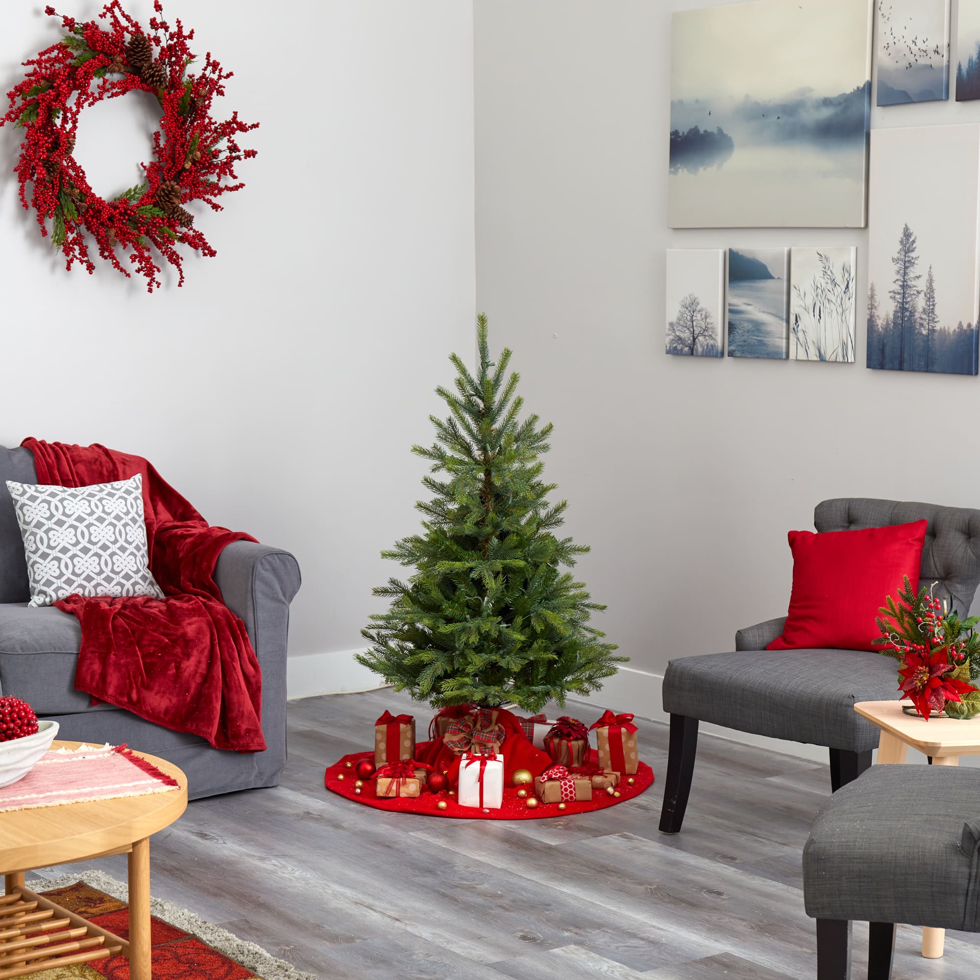 4ft. Pre-Lit North Carolina Spruce Artificial Christmas Tree, Clear LED Lights