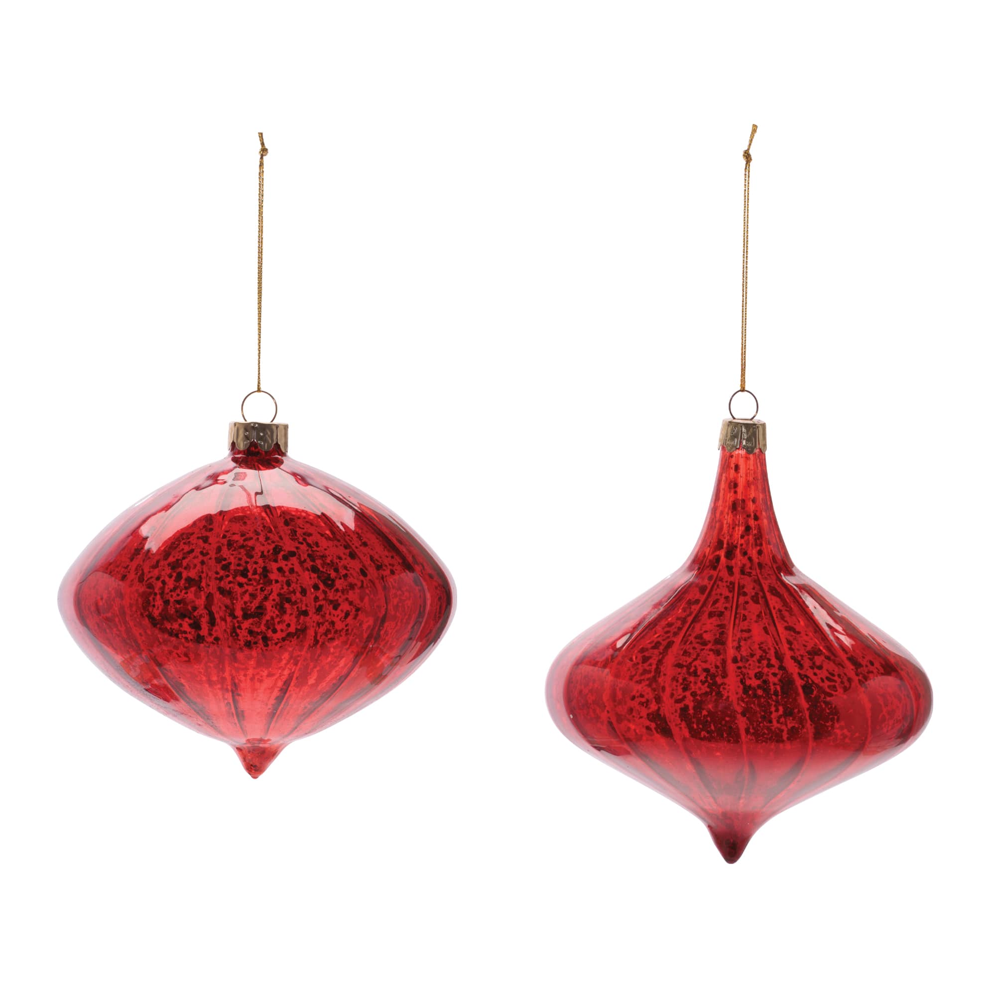 Melrose Red Onion & Finial Ribbed Mercury Glass Ornaments Set