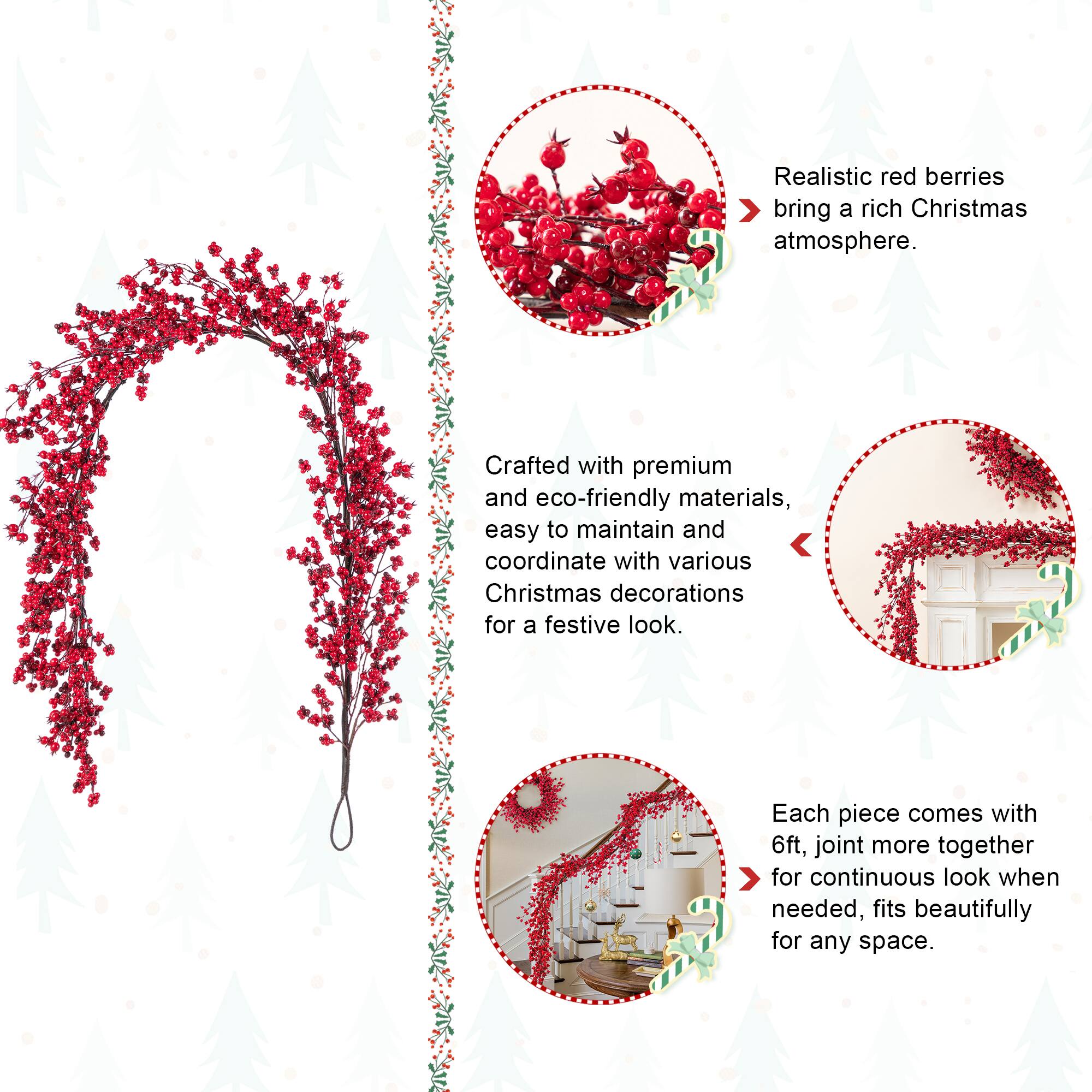 Glitzhome® 6ft. Christmas Red Berry Garland