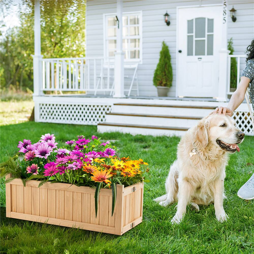 Costway Outdoor Wooden Planter Box Folding Raised Garden Plant Container with Drainage Hole