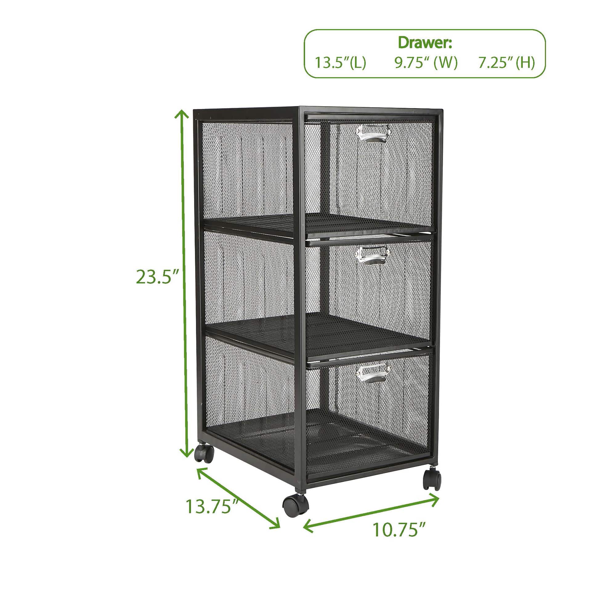 Mind Reader Black 3 Drawer Rolling File Cabinet