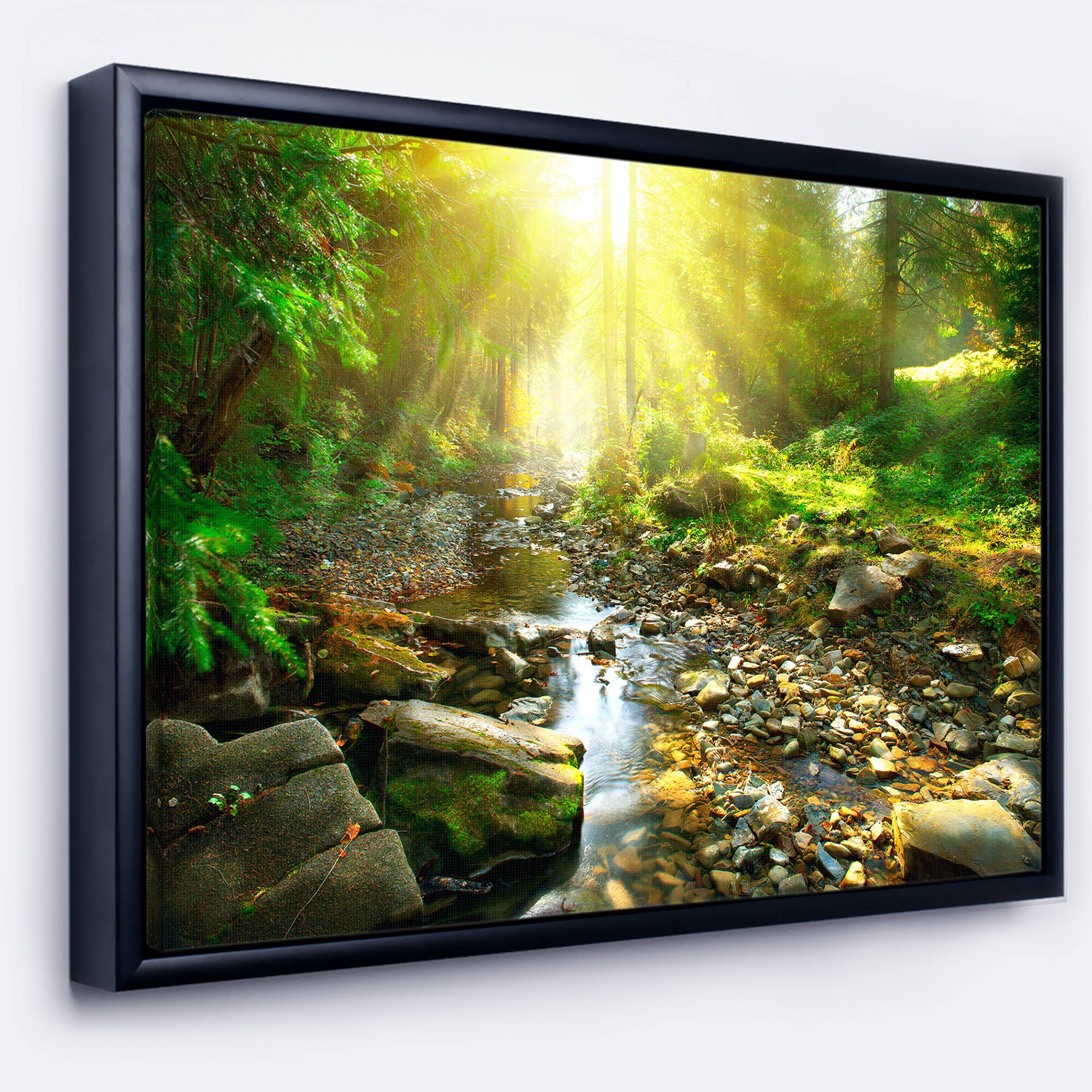 Designart - Mountain Stream in Forest - Landscape Photography Framed Canvas Print
