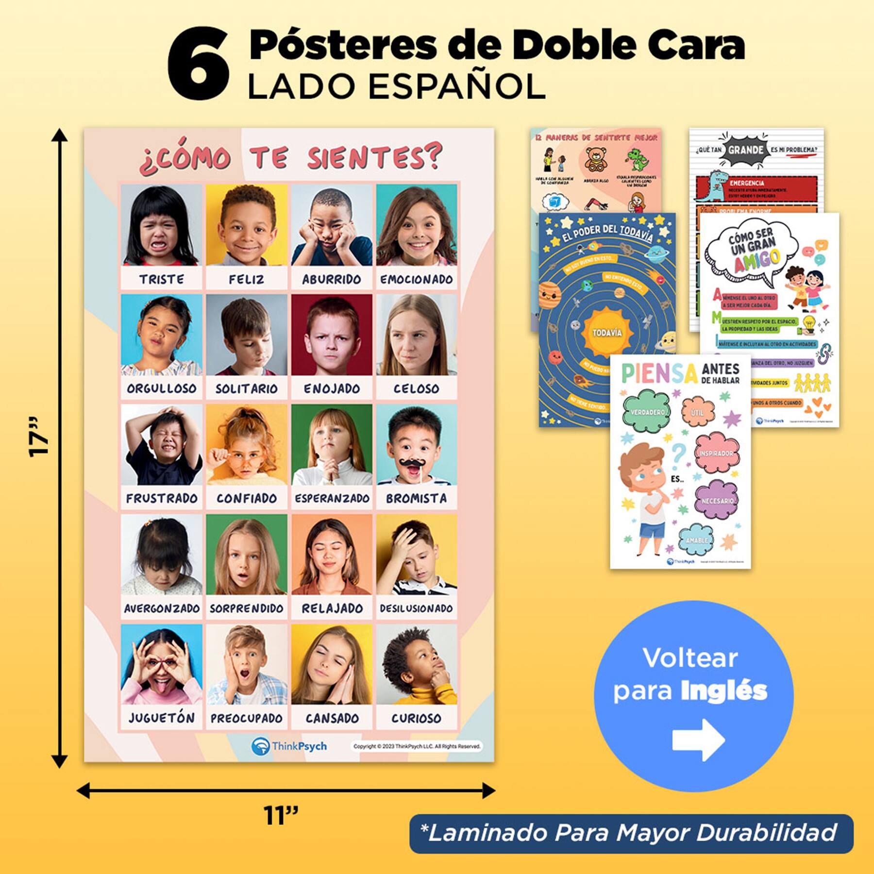 ThinkPsych® 11" x 17" Laminated Feelings & Life Skills Posters Set