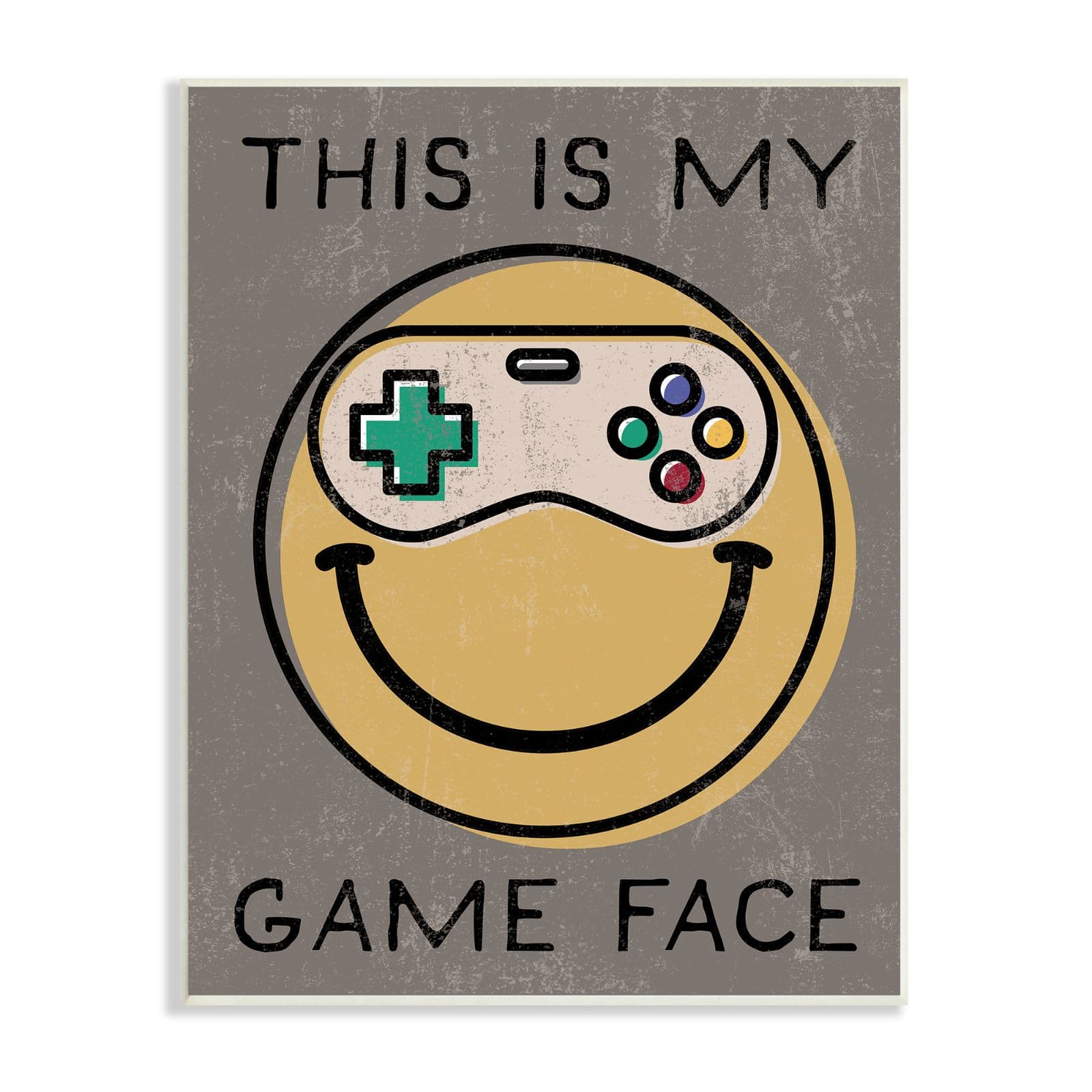 Stupell Industries My Game Face Phrase Yellow Smiley Retro Controller Wall Plaque