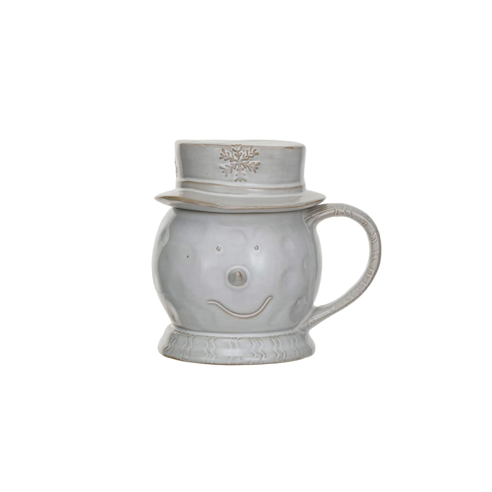 Hello Honey® 12oz. Antique White Stoneware Snowman Shaped Mug with Reactive Glaze