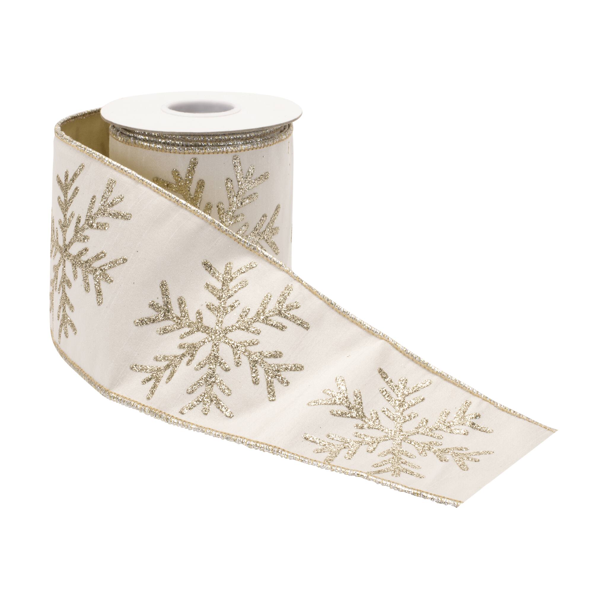 4" x 5yd. Glittered Snowflake Wired Ribbon