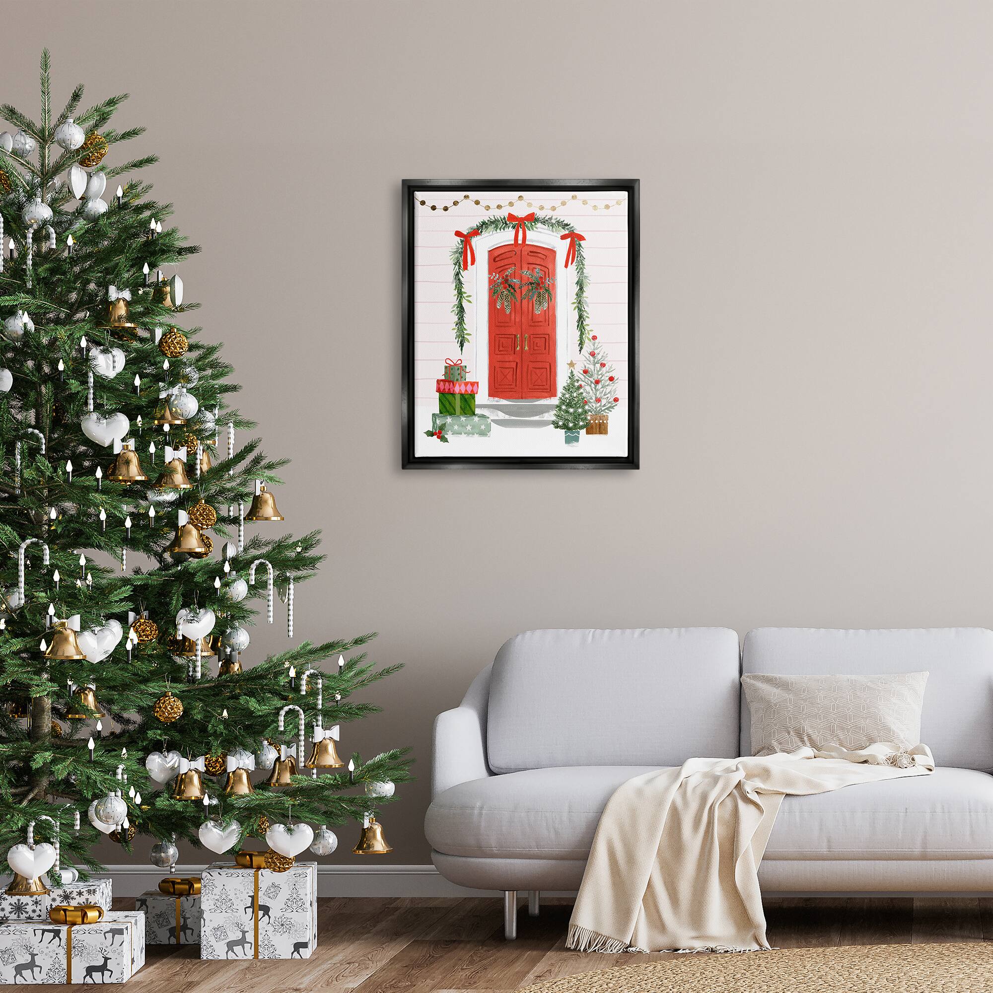 Stupell Industries Red Jolly Christmas Doorway Framed Floater Canvas Wall Art