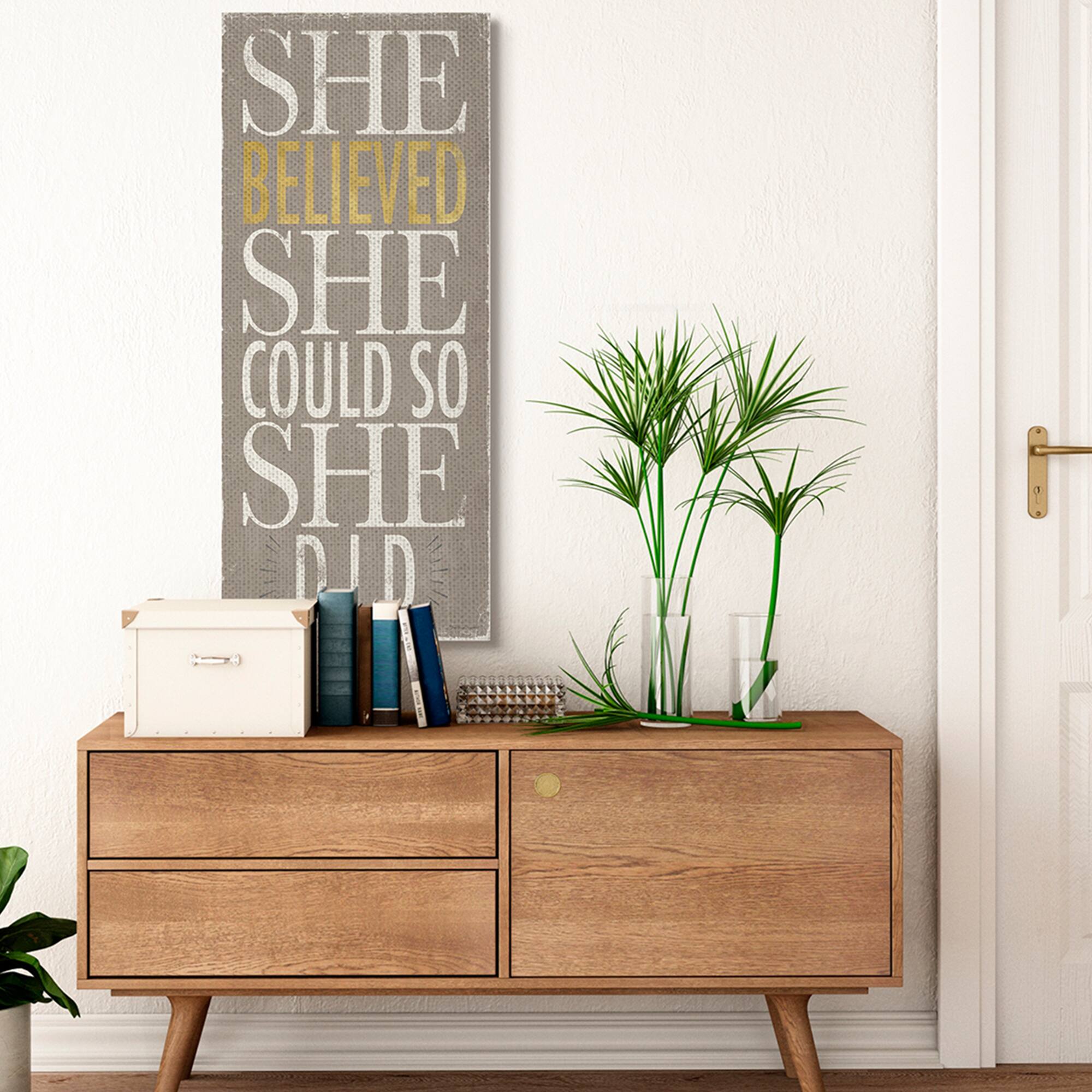 Stupell Industries She Believed She Could Phrase Distressed Grey Canvas Wall Art