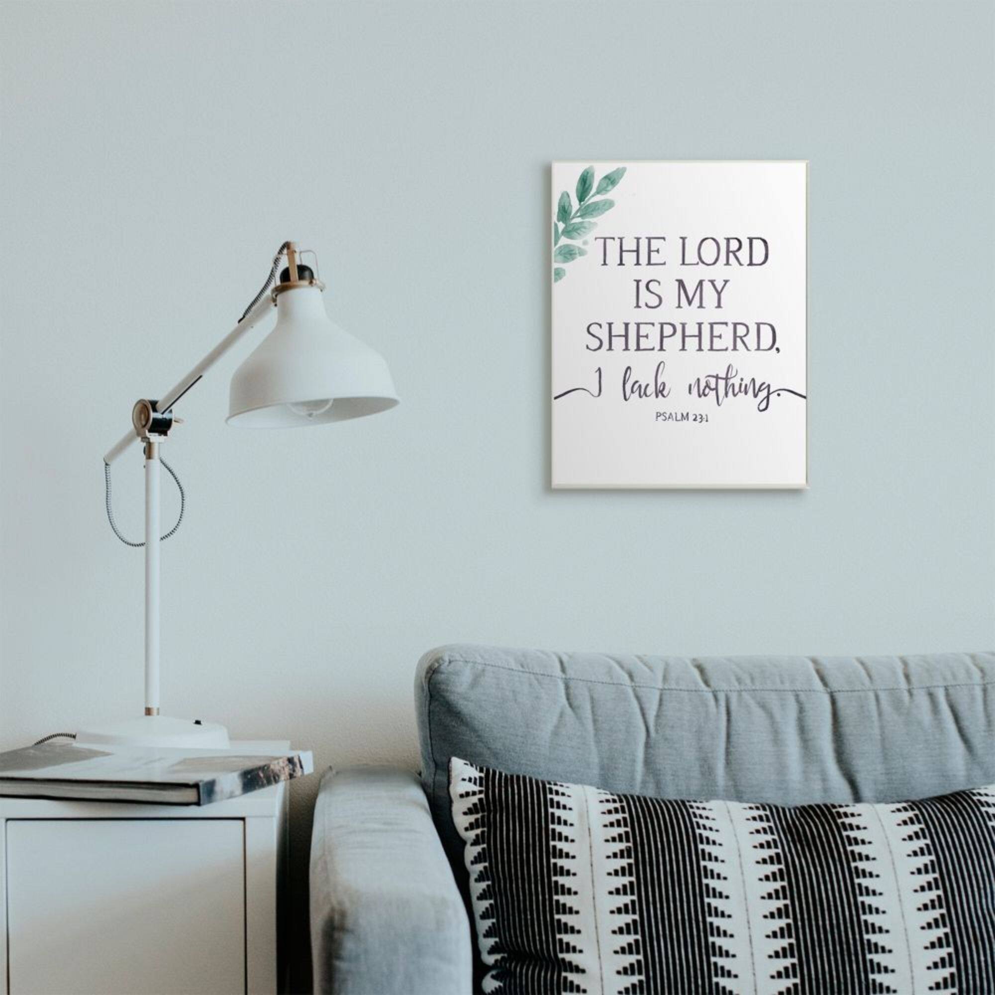 Stupell Industries Lord Is My Shepherd Faith Phrase Plant Greenery Wood Wall Plaque