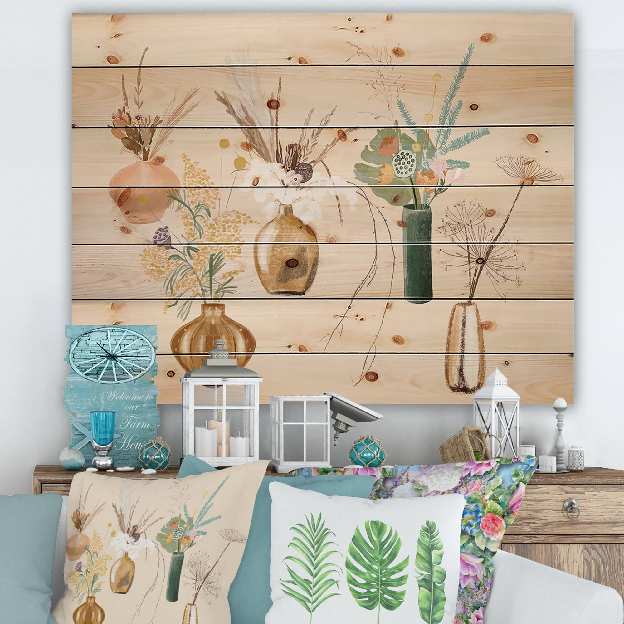 Designart - Bouquets Of Wildflowers In Gold Vases III