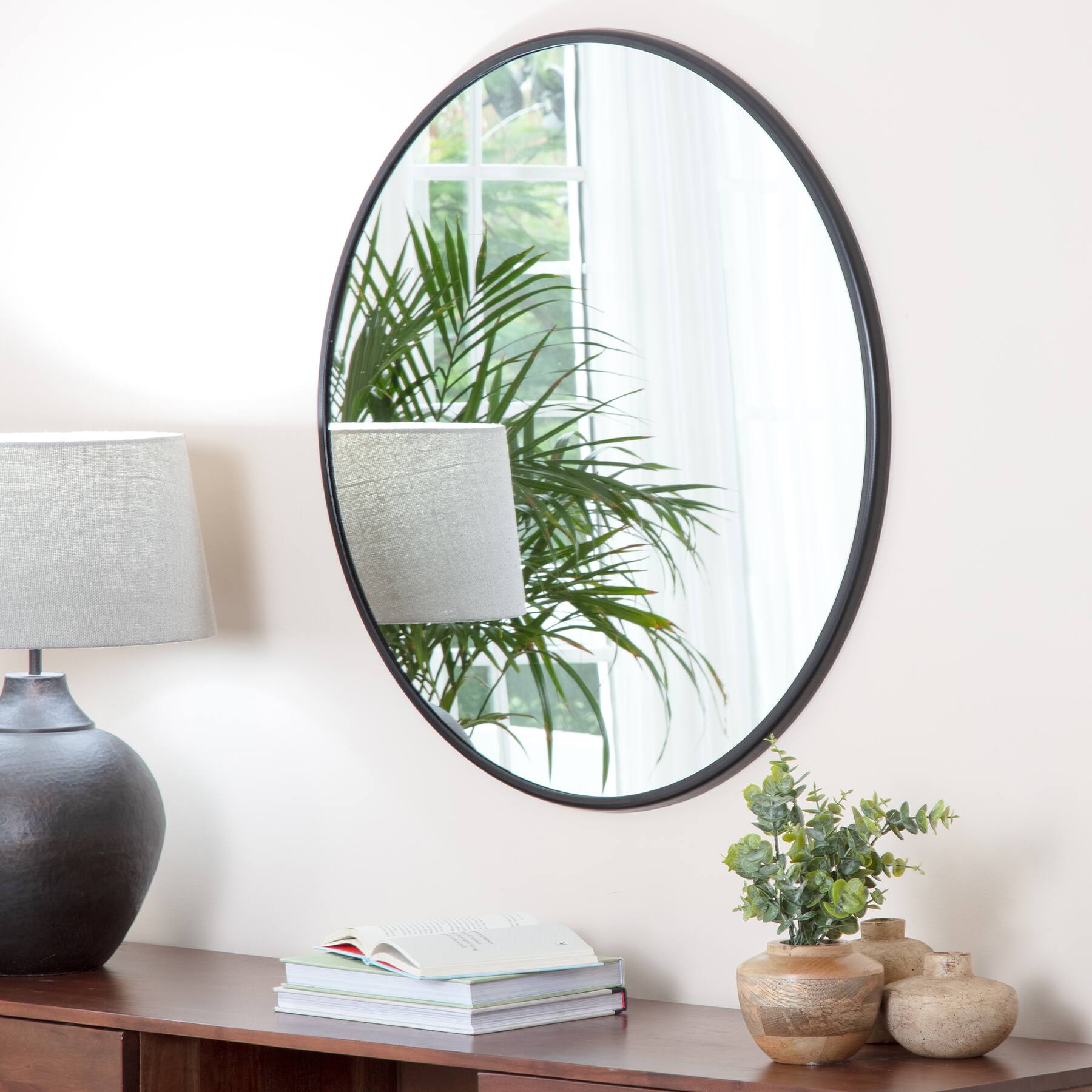 Habitat Adelina 30" Black Circular Wall Mirror