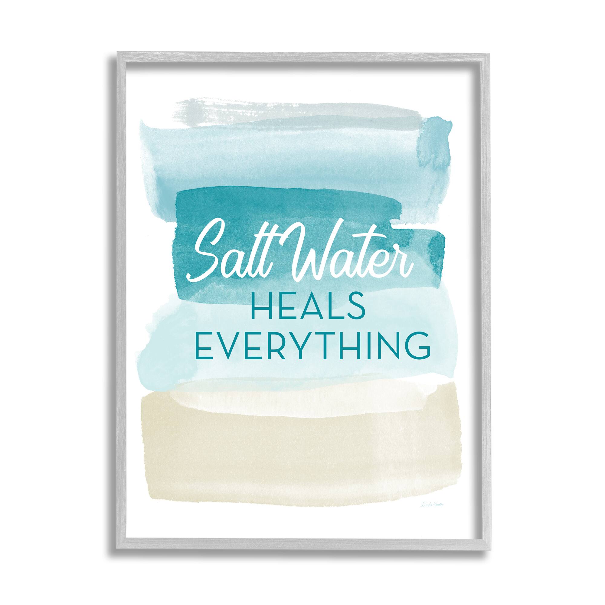Stupell Industries Salt Water Heals Everything Phrase Soft Beach Ombre in Gray Frame Wall Art