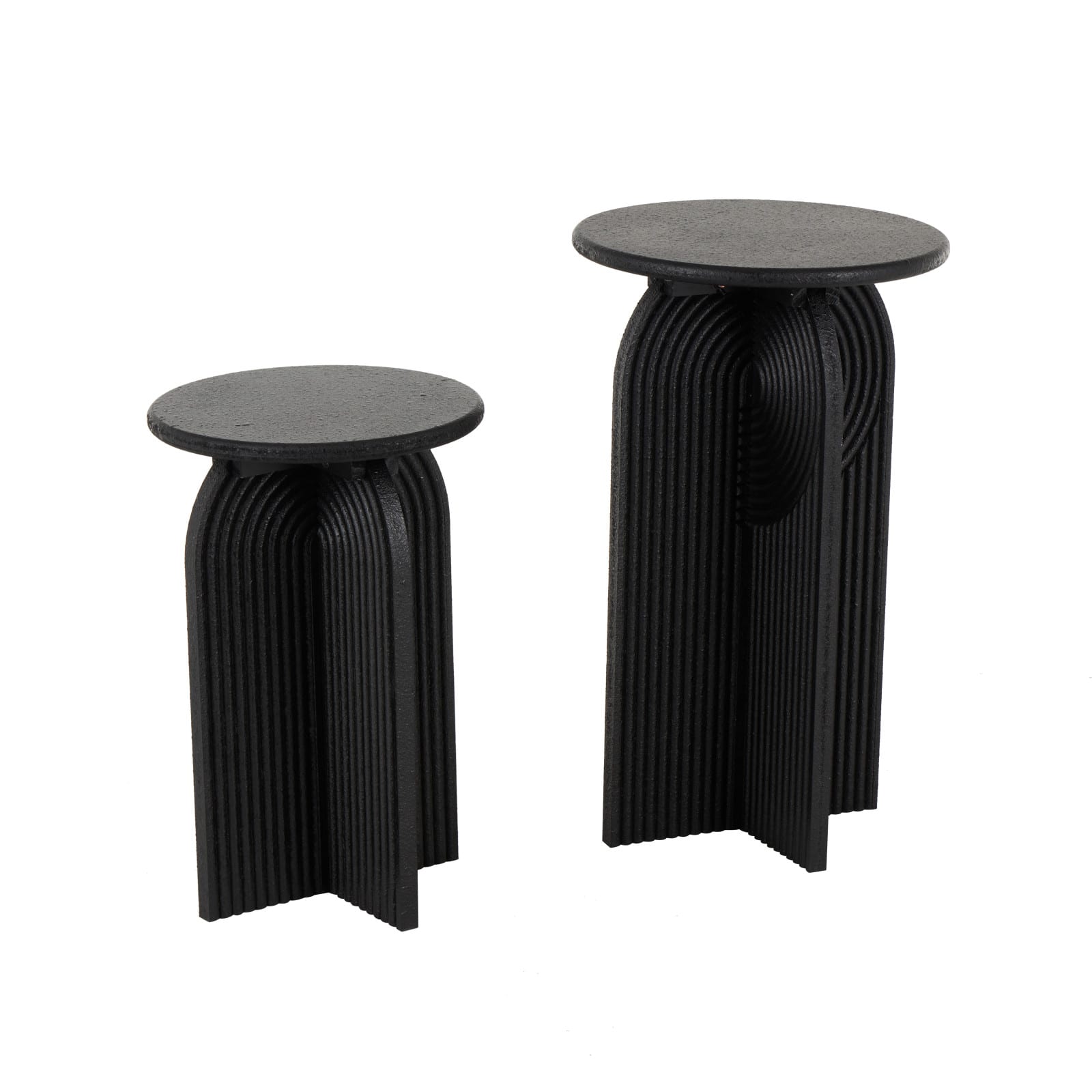 Black Wood Art Deco Carved Arched Pedestal Accent Table Set