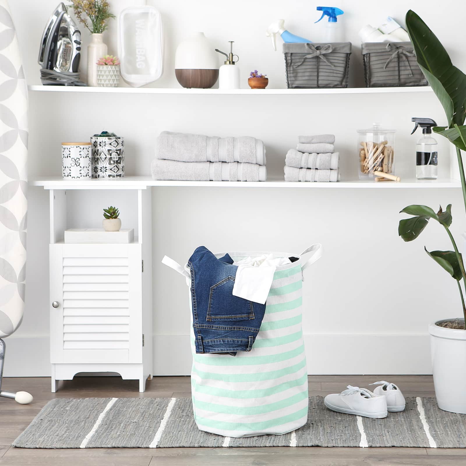 DII® Round Stripes PE-Coated Cotton Polyester Laundry Hamper