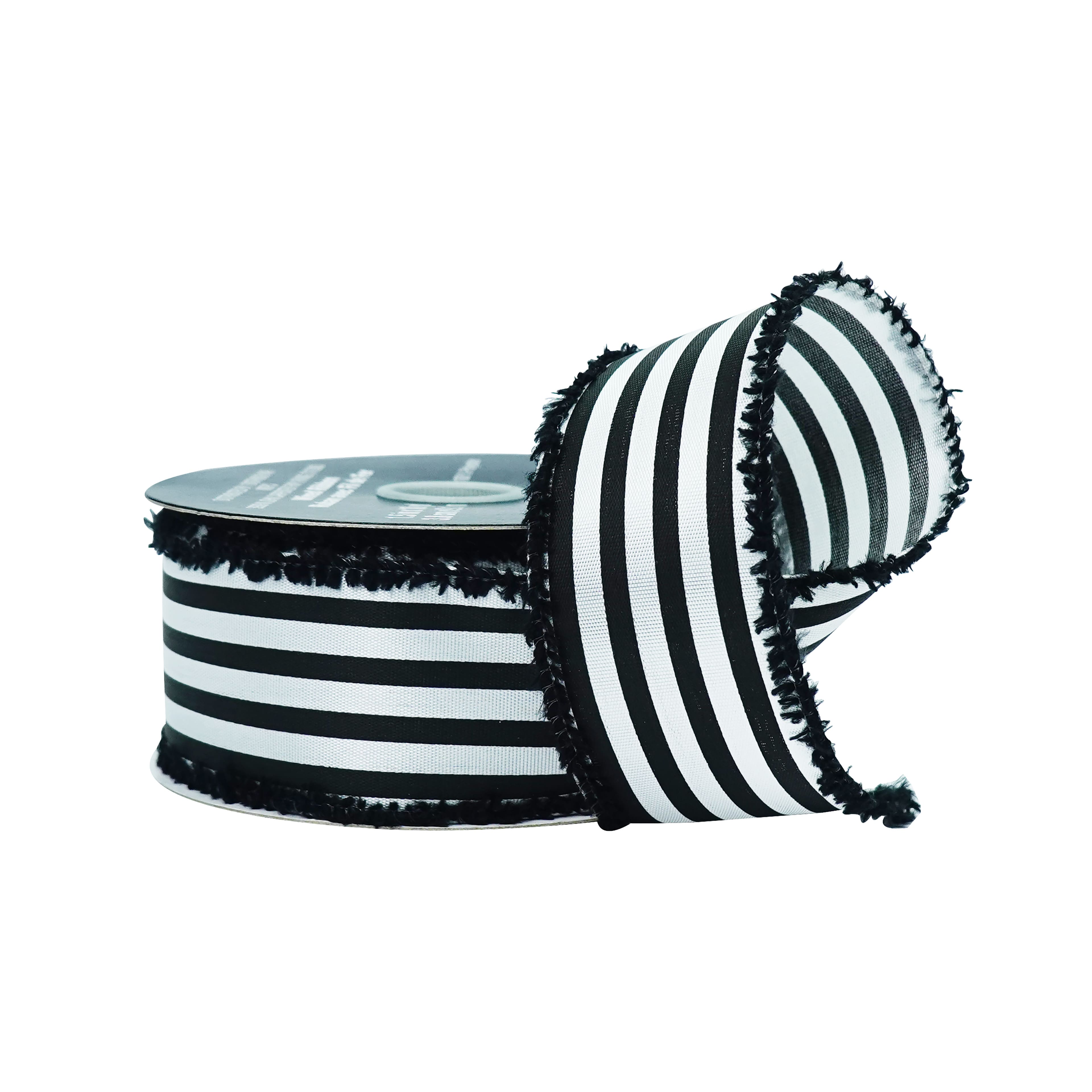 1.5" x 10yd. Black & White Stripes Fringe Wired Taffeta Ribbon by Celebrate It®