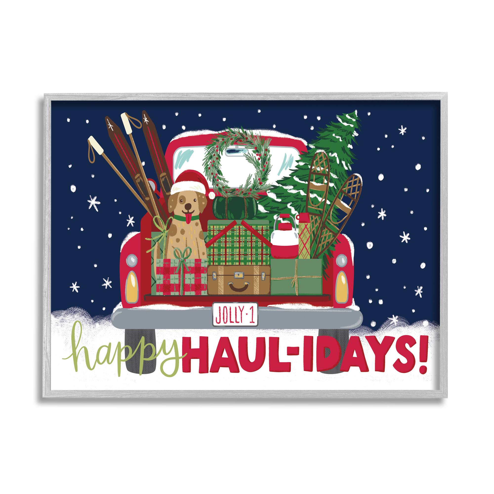 Stupell Industries Happy Haul-idays Christmas Gift Truck Framed Giclee Art
