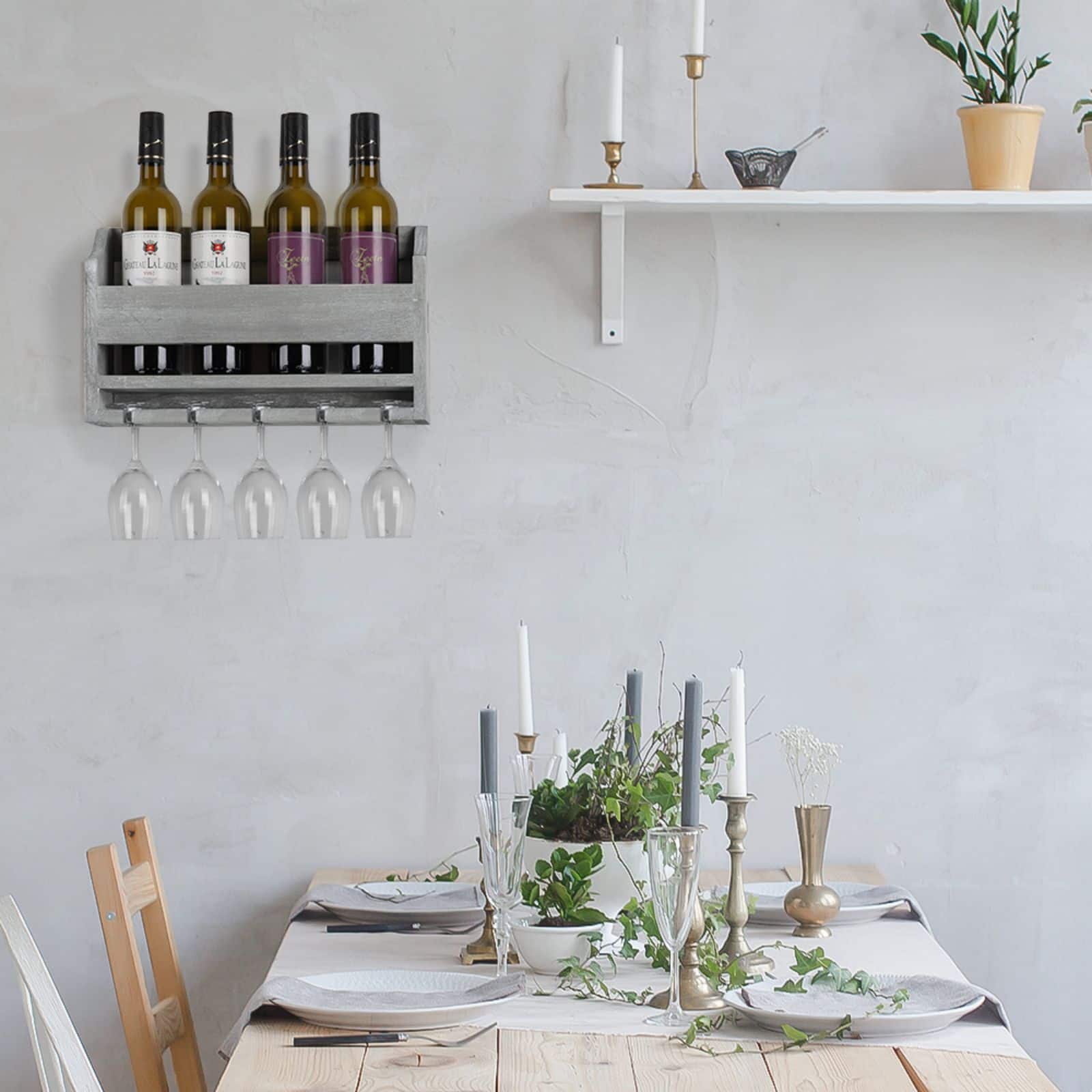 Rustic Gray Wall-Mounted Wood Wine Rack