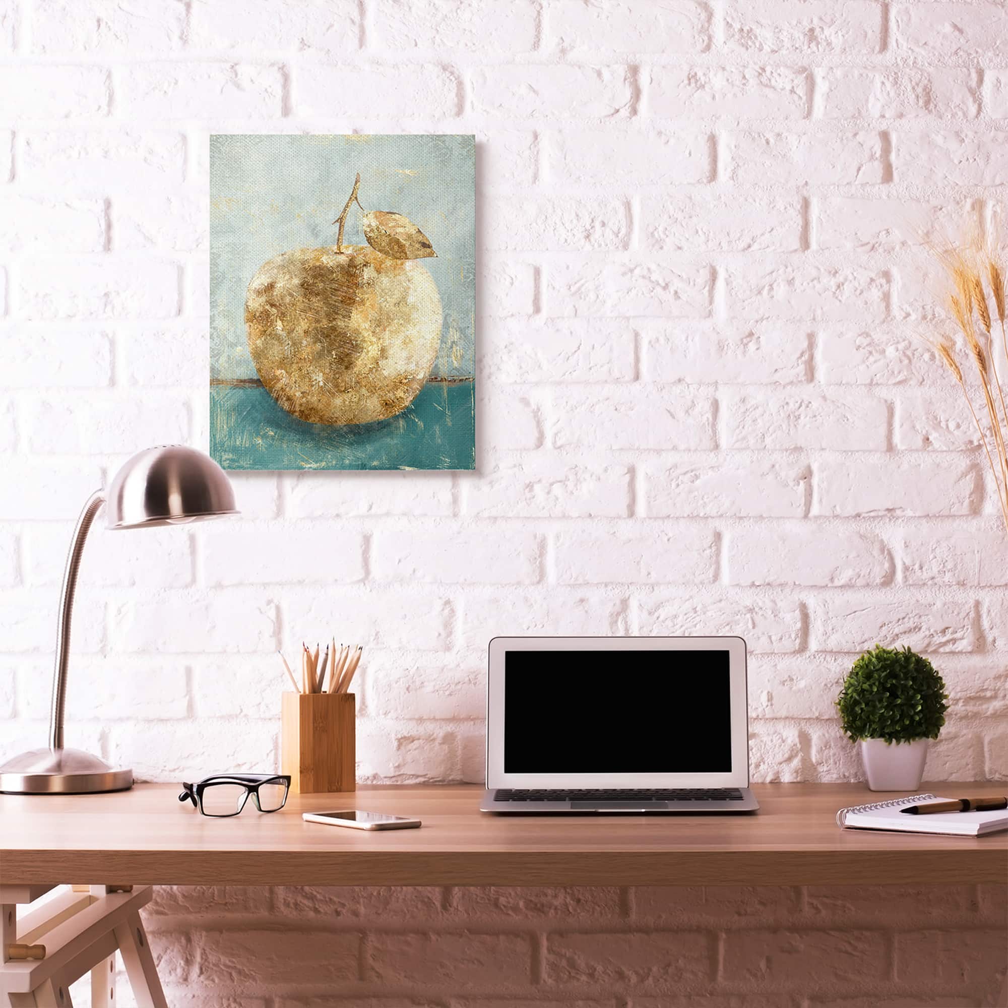 Stupell Industries Golden Apple Green Textured Food Painting Canvas Wall Art