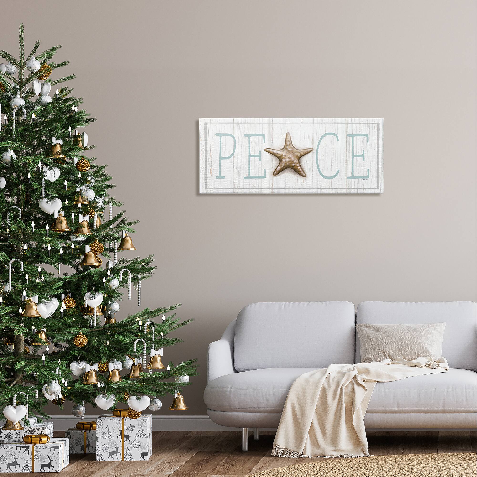 Stupell Industries Peace Seasonal Starfish Sign Canvas Wall Art