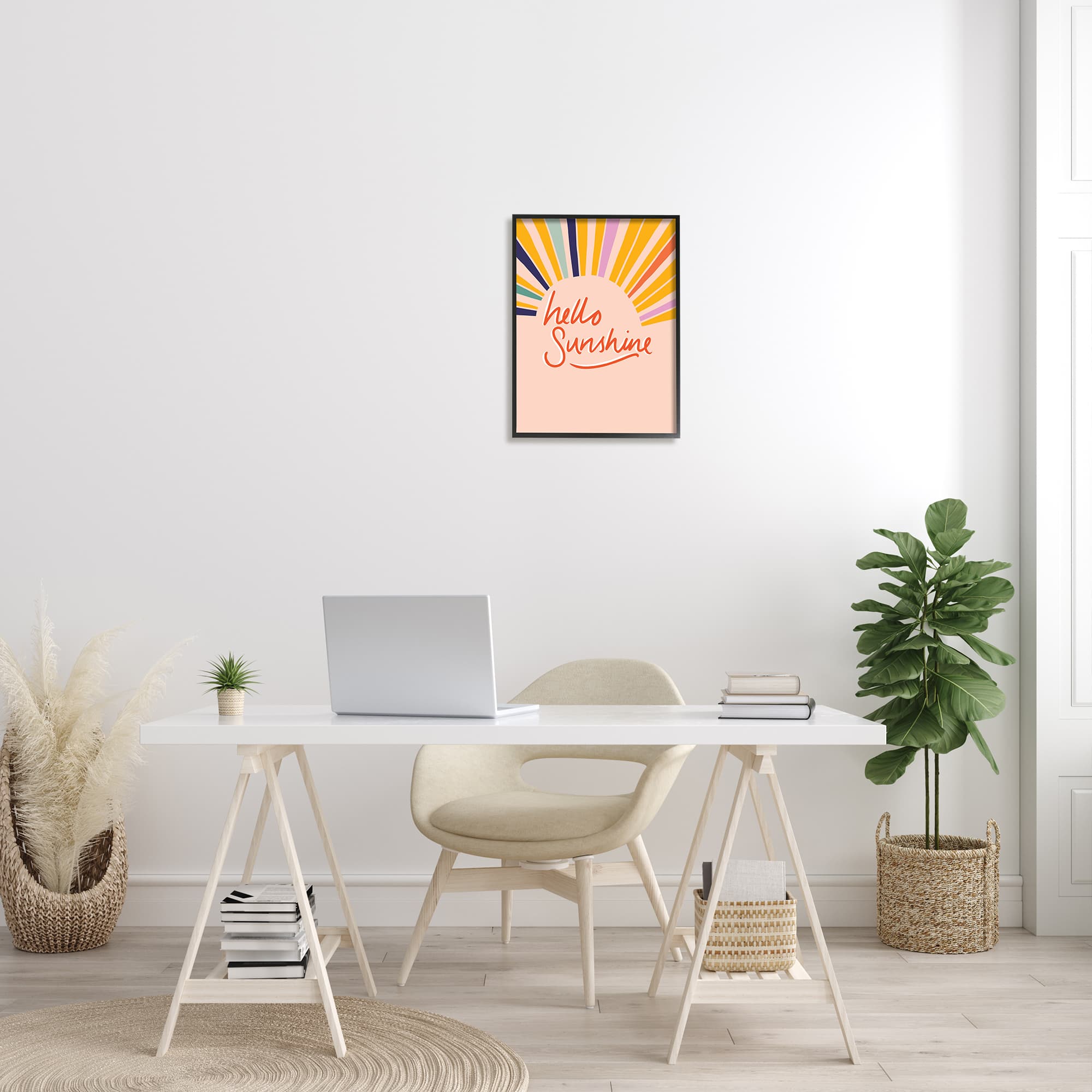 Stupell Industries Hello Sunshine Exclamation Sunrise Rainbow Rays in Frame Wall Art