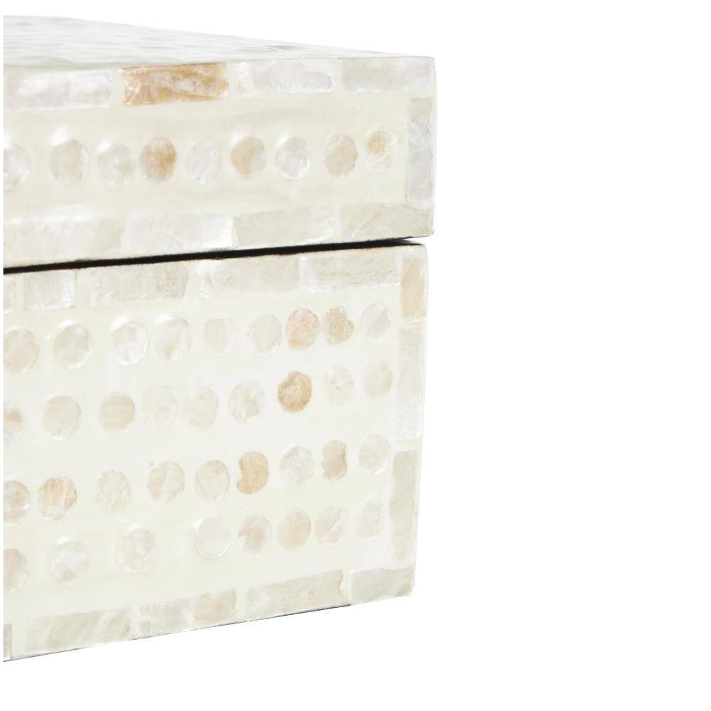 Cream Mother of Pearl Shell Geometric Handmade Mosaic Dot with Brown Accents Storage Box Set