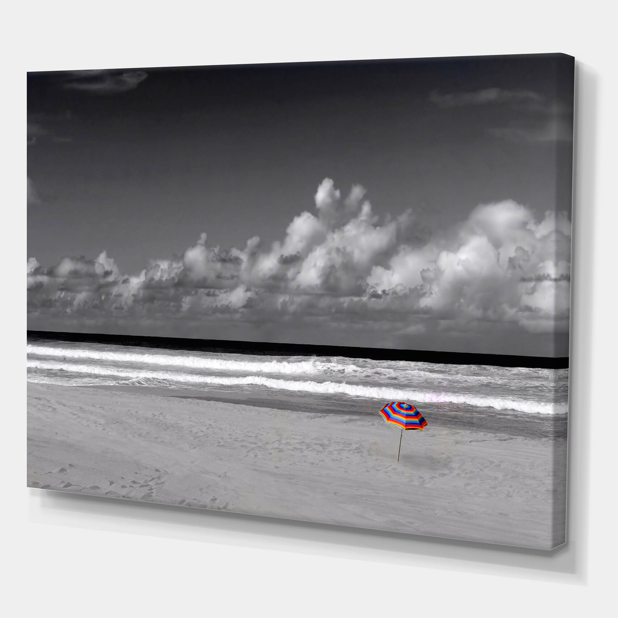 Designart - Monochrome Coastline Under Cloudy Sky