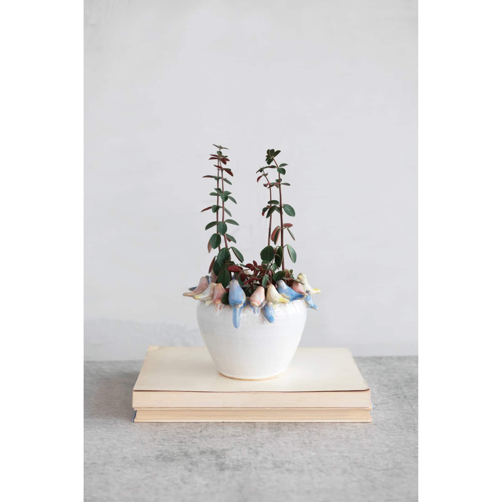 Hello Honey® 6'' Reactive Glaze Stoneware Planter with Birds on Rim
