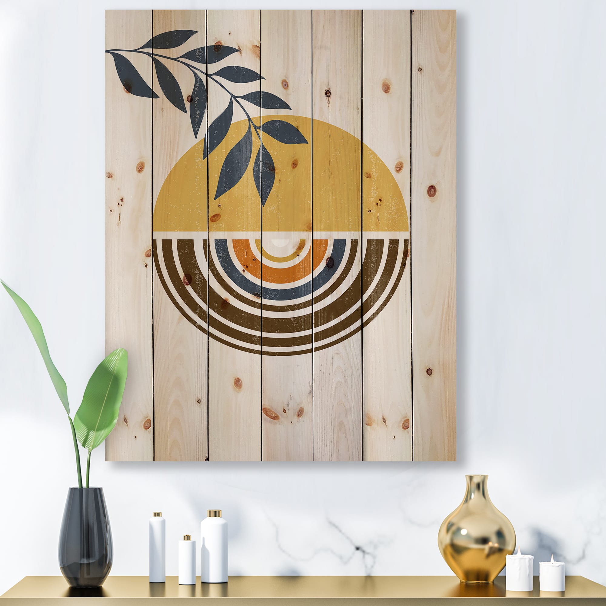 Designart - Abstract Sun Moon Leaves III