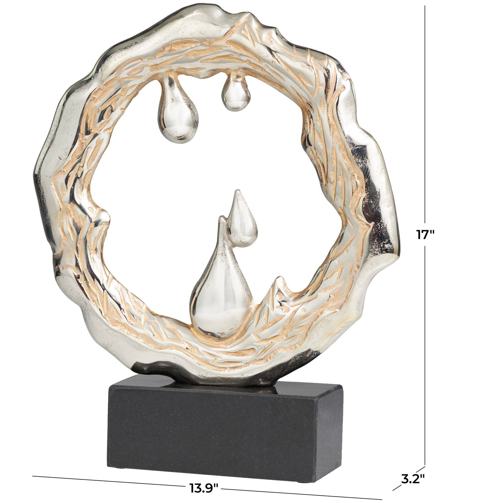 17" Silver Aluminum Abstract Drip Sculpture with Marble Base