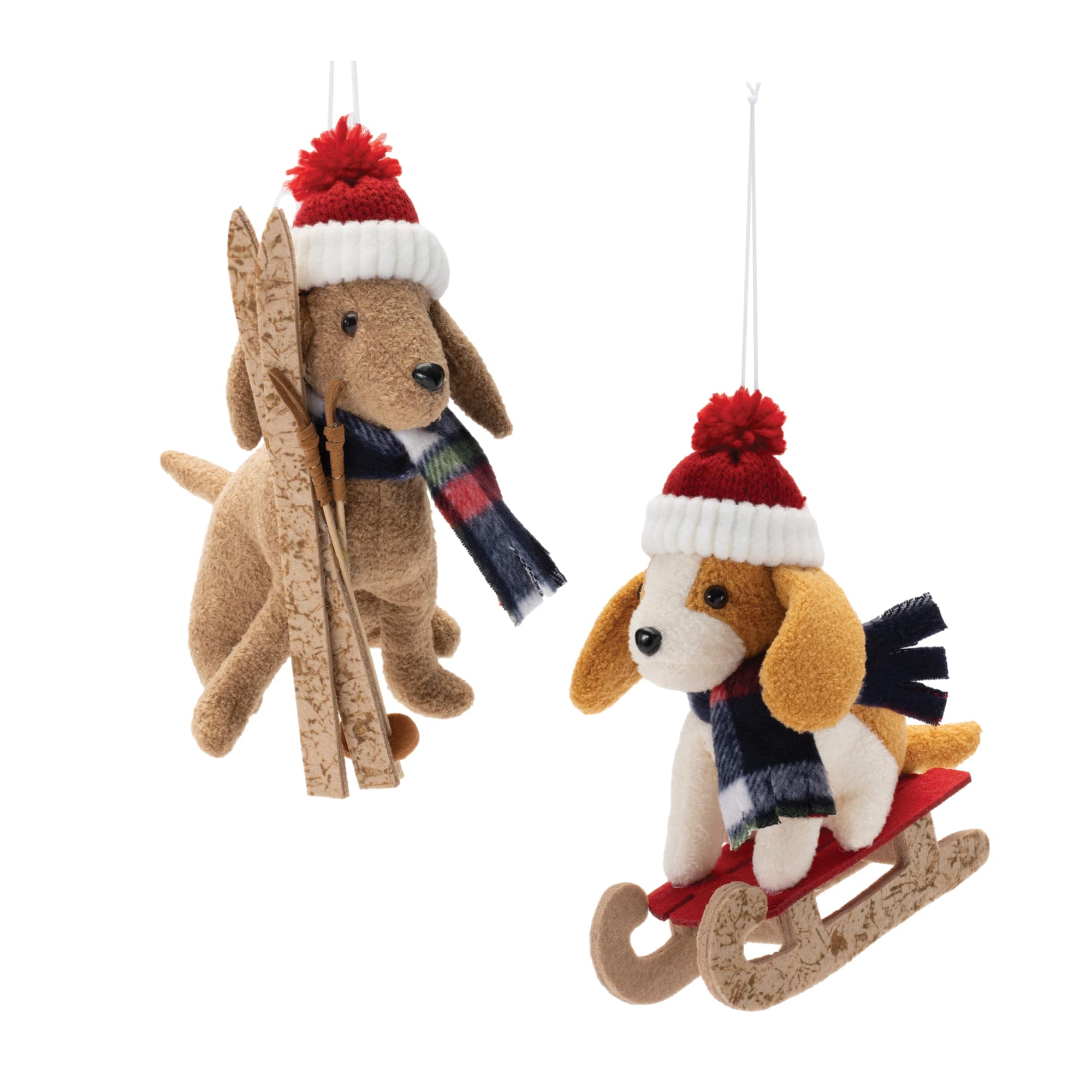 Plush Ski & Sled Dog Christmas Ornaments Set, 3ct.