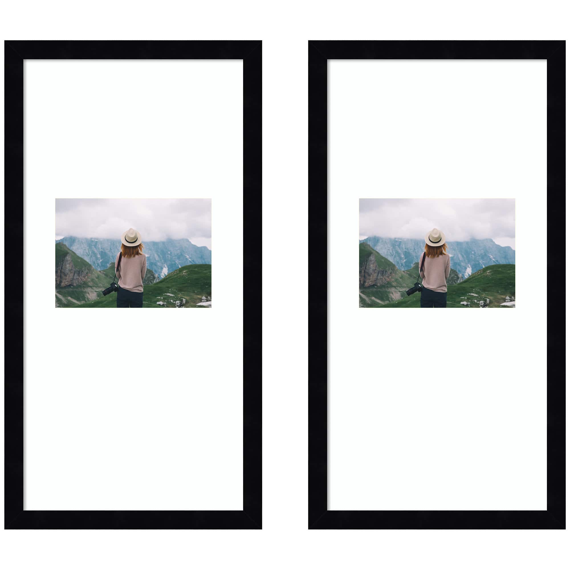 Kate and Laurel 11" x 20" Svelte Noir Black Photo Frames with 5" x 7" Mat, 2ct.