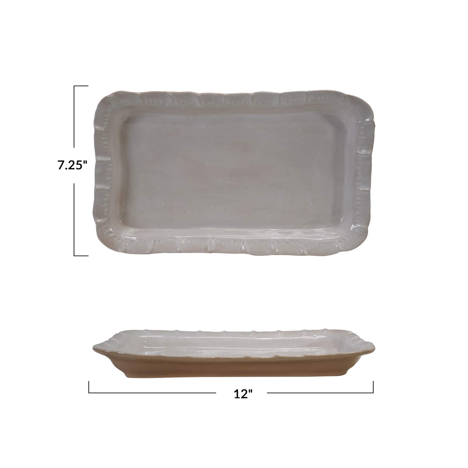 Hello Honey Stoneware Platter with Ruffled Edge, White