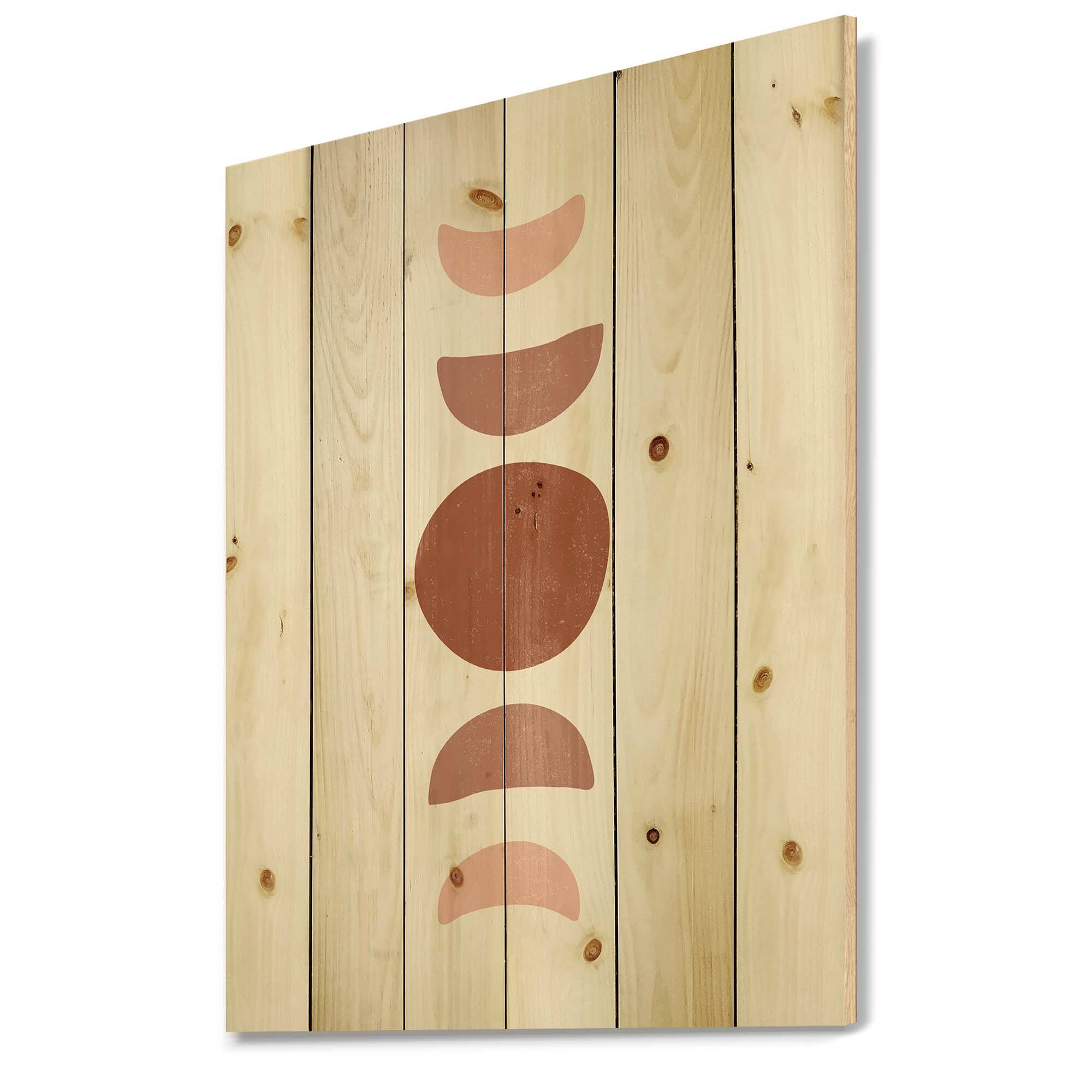 Designart - Minimal Moon Phases - Modern Print on Natural Pine Wood