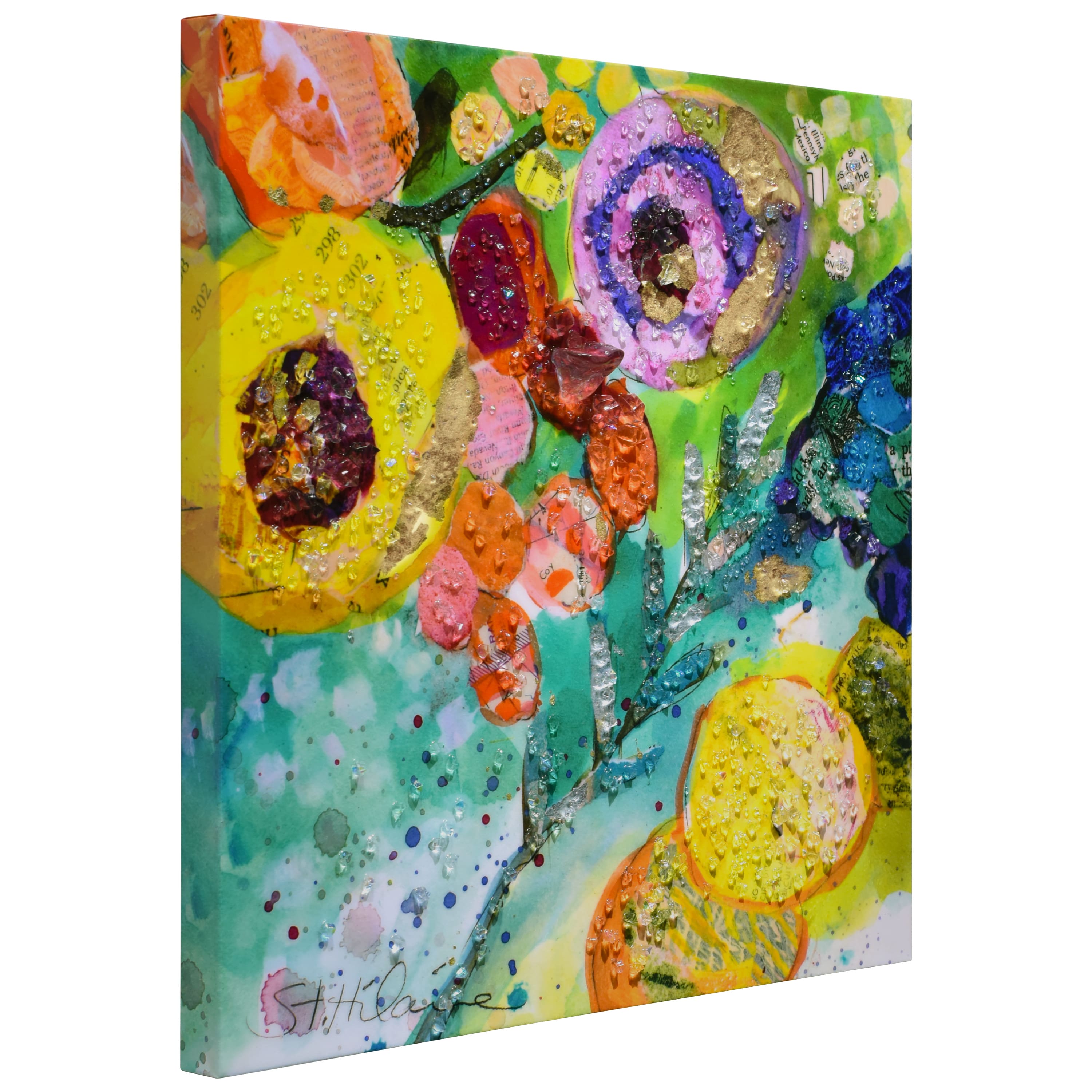 Empire Art Direct Arte De Crystallus 24" x 24" Floral Radiance II Crystal Epoxy Wrapped Acrylic Shards Abstract Canvas Wall Art