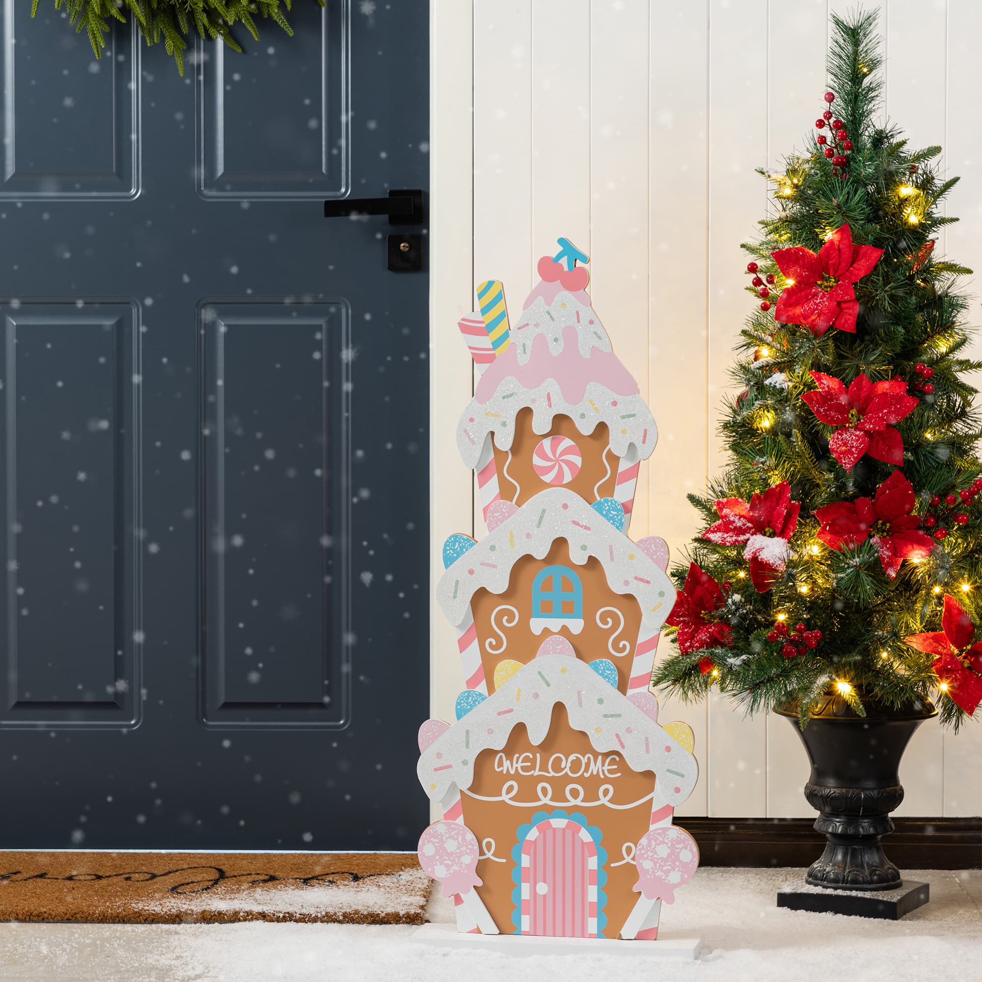 Glitzhome® 35.25" Wooden Christmas Gingerbread House Porch Decor