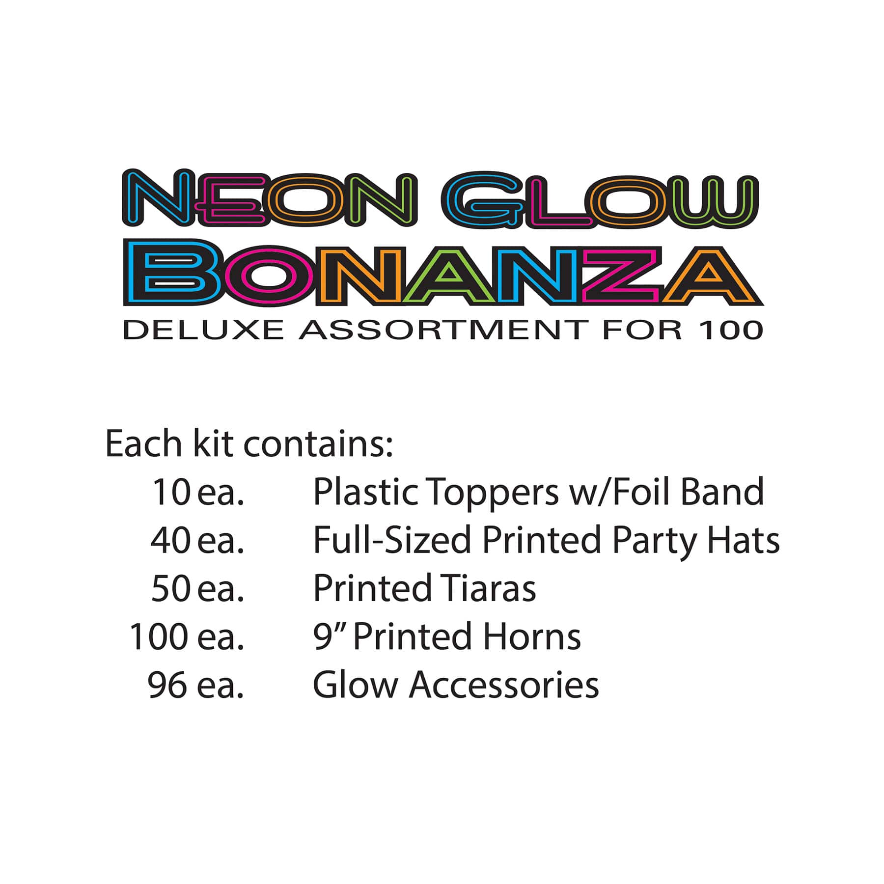 Beistle Neon Glow New Year Super Bonanza Deluxe Party Favor Kit for 100