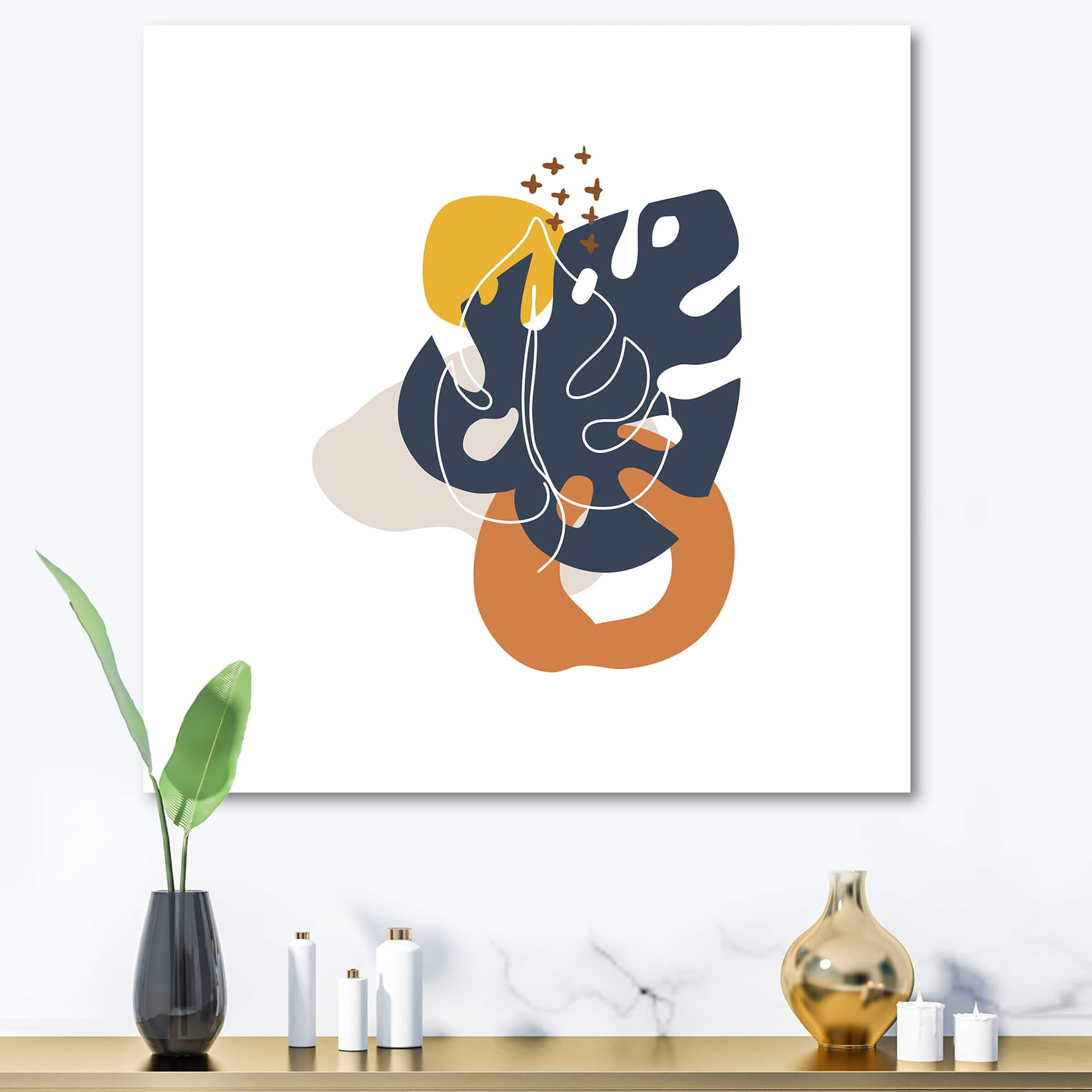 Designart - Abstract Flowers On Minimal Shapes IX - Modern Canvas Wall Art Print