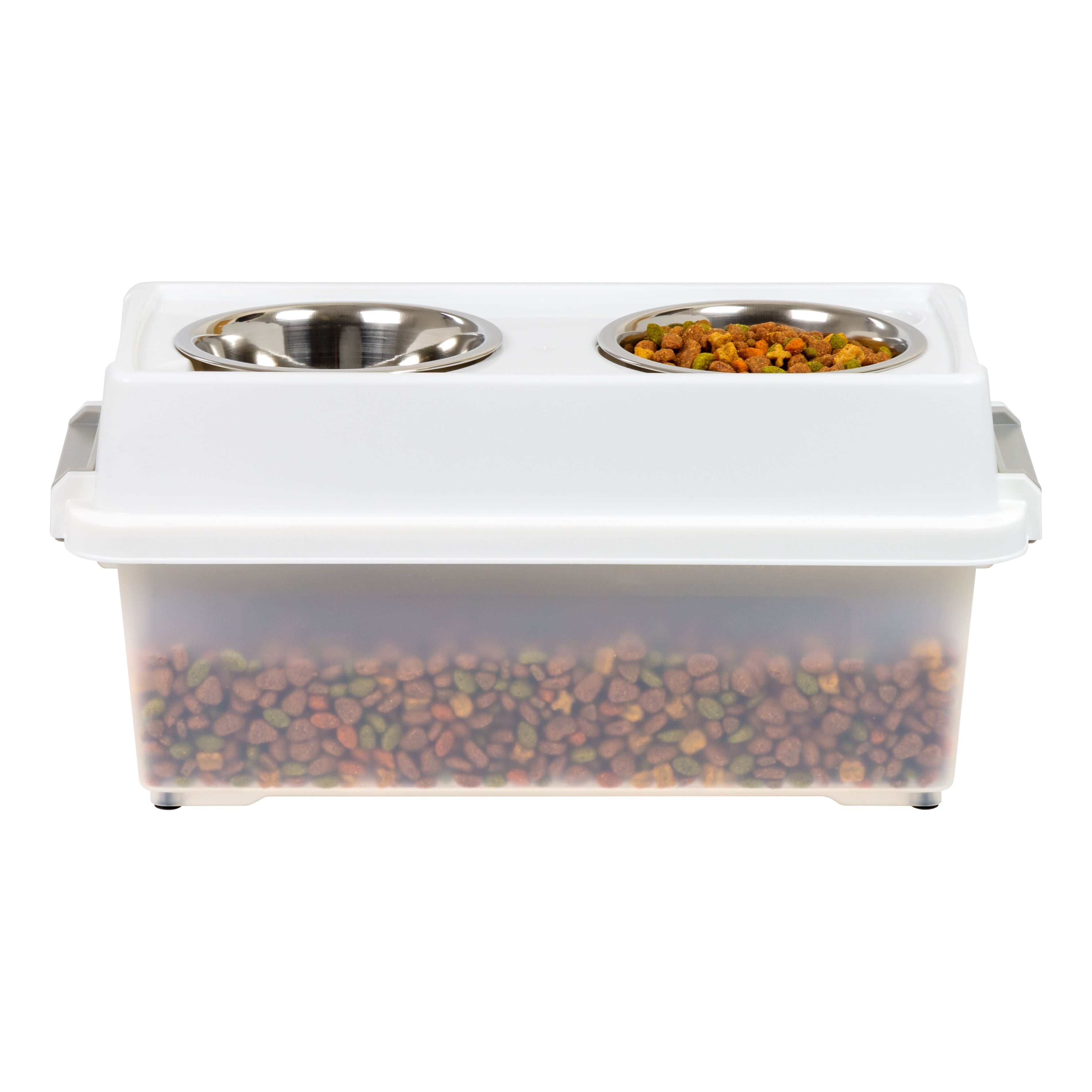 IRIS 12qt. Clear/White/Gray Airtight Elevated Feeder Storage Container