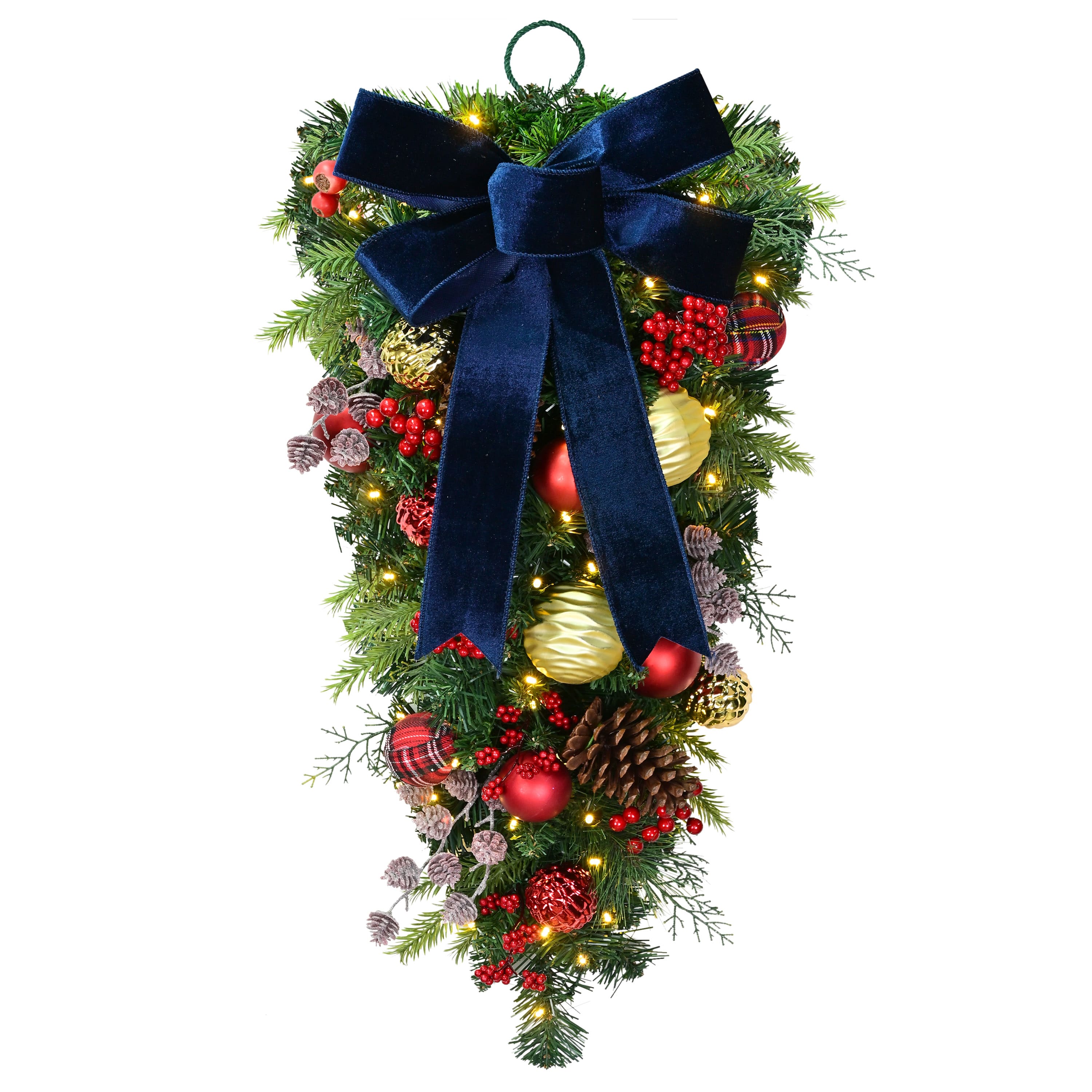 Puleo International 28" Pre-Lit Ornaments & Pinecones Artificial Teardrop Swag
