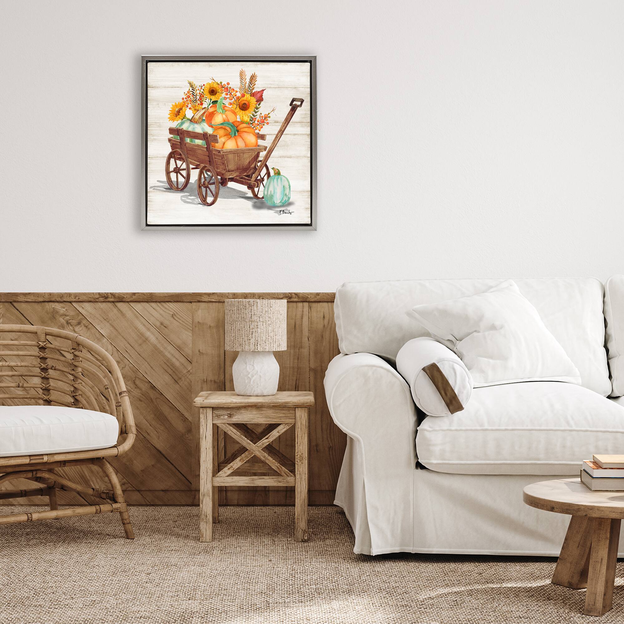 Stupell Industries Pumpkin Farm Harvest Wagon Floater Framed Art