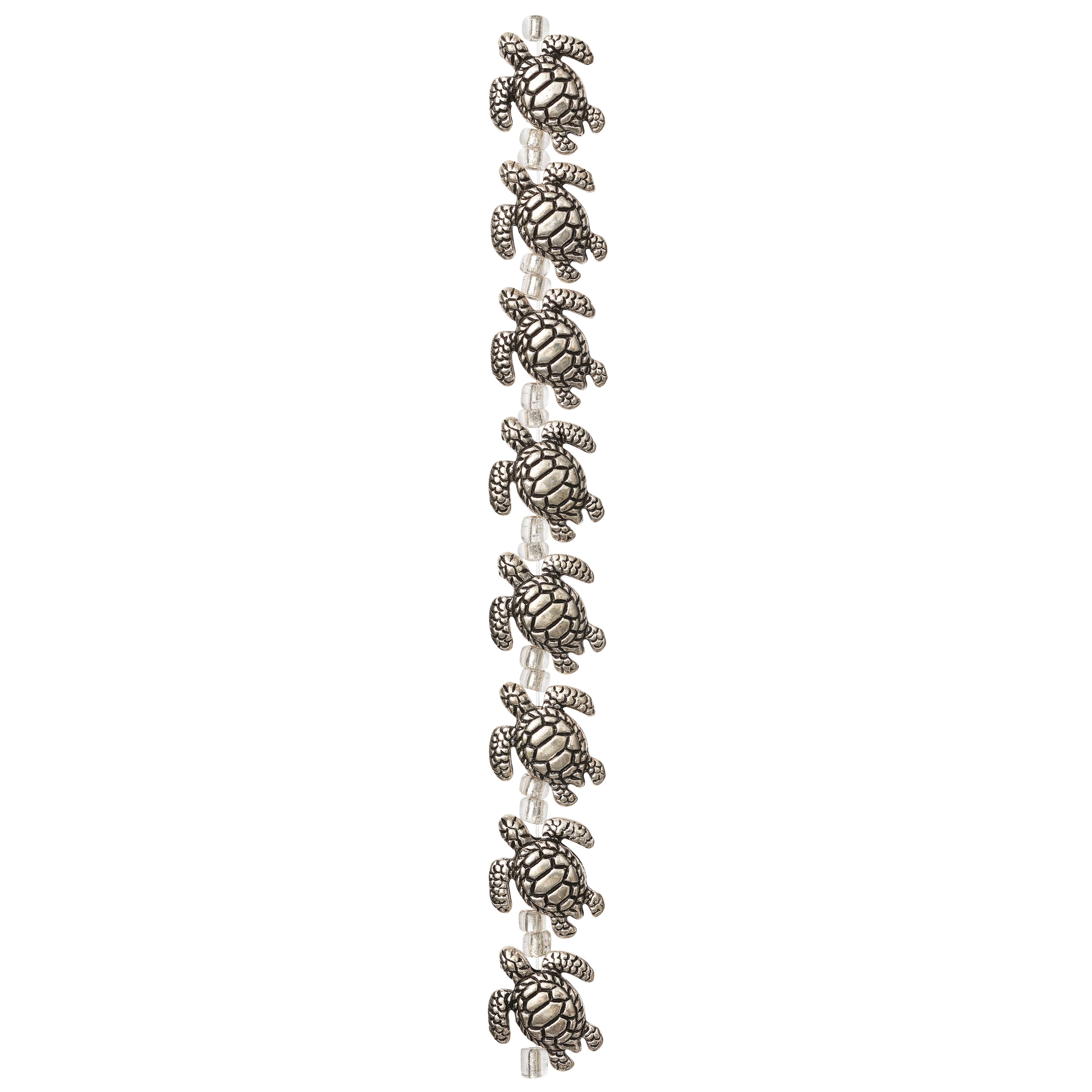 12 Packs: 8 ct. (96 total) Silver Metal Sea Turtle Beads, 18mm by Bead Landing™