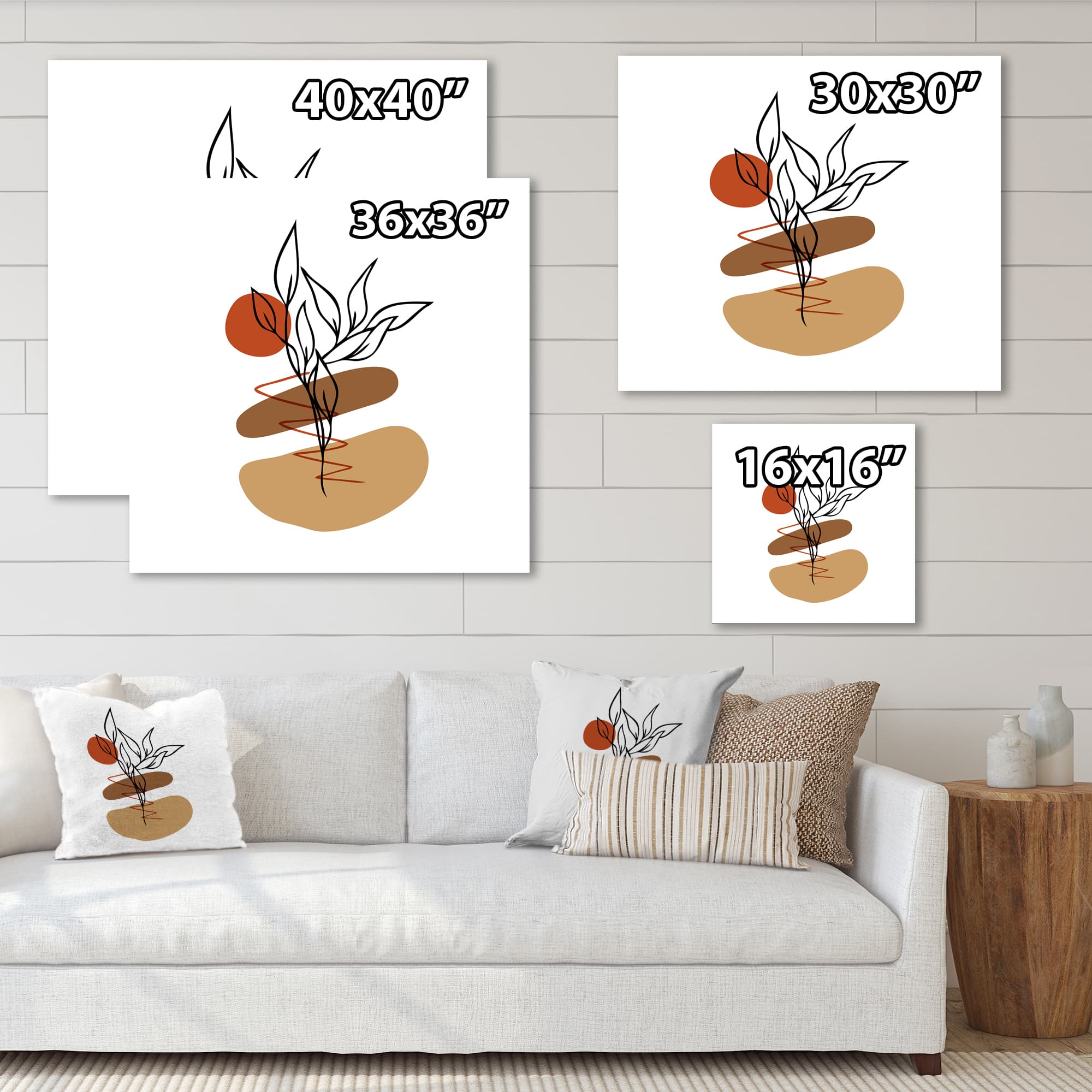 Designart - Elementary Shapes With Abstract Flowers Plants II - Modern Canvas Wall Art Print
