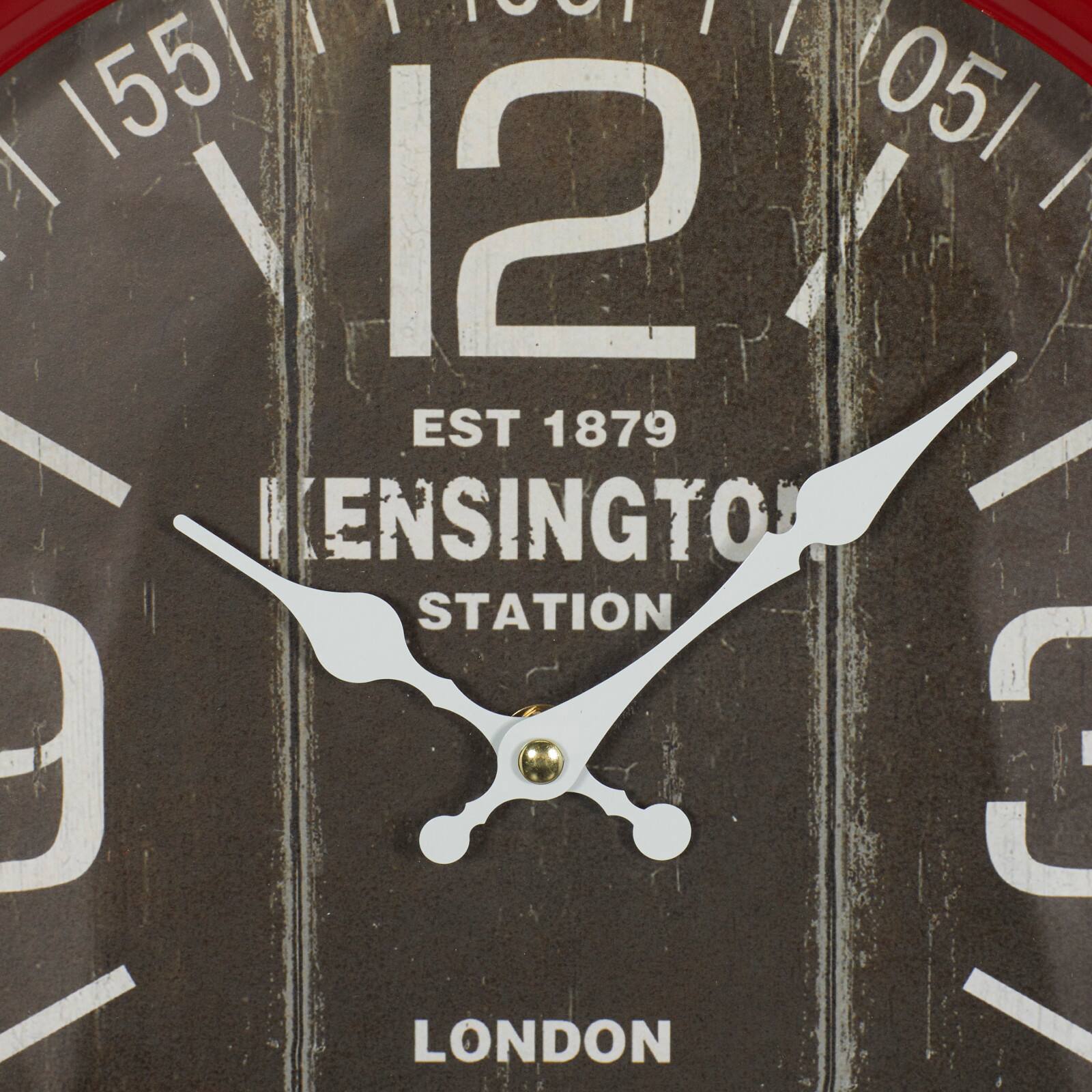 Farmhouse Round Red Metal and Wood Kensington Station Wall Clock, 14" x 14" x 2.60"