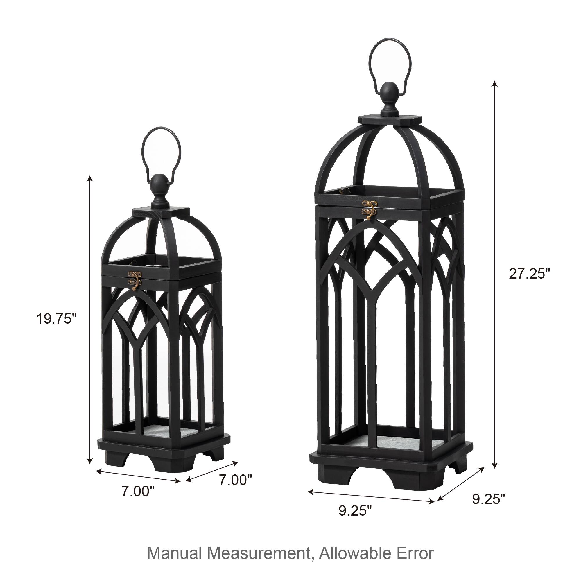 Glitzhome® Black Farmhouse Church Window Wood & Metal Lanterns Set