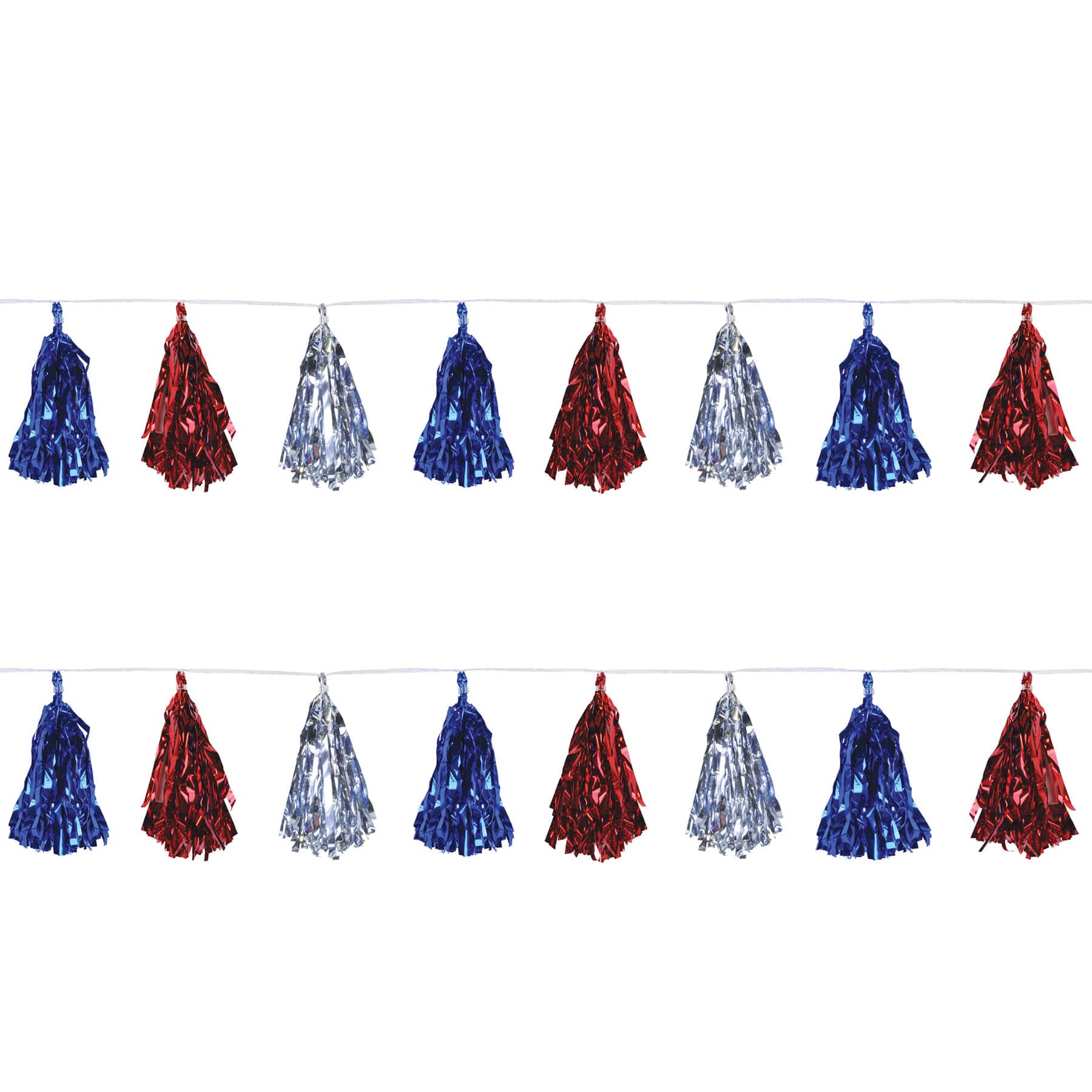 Beistle 8ft. Red, Silver & Blue Metallic Tassel Garlands, 2ct.