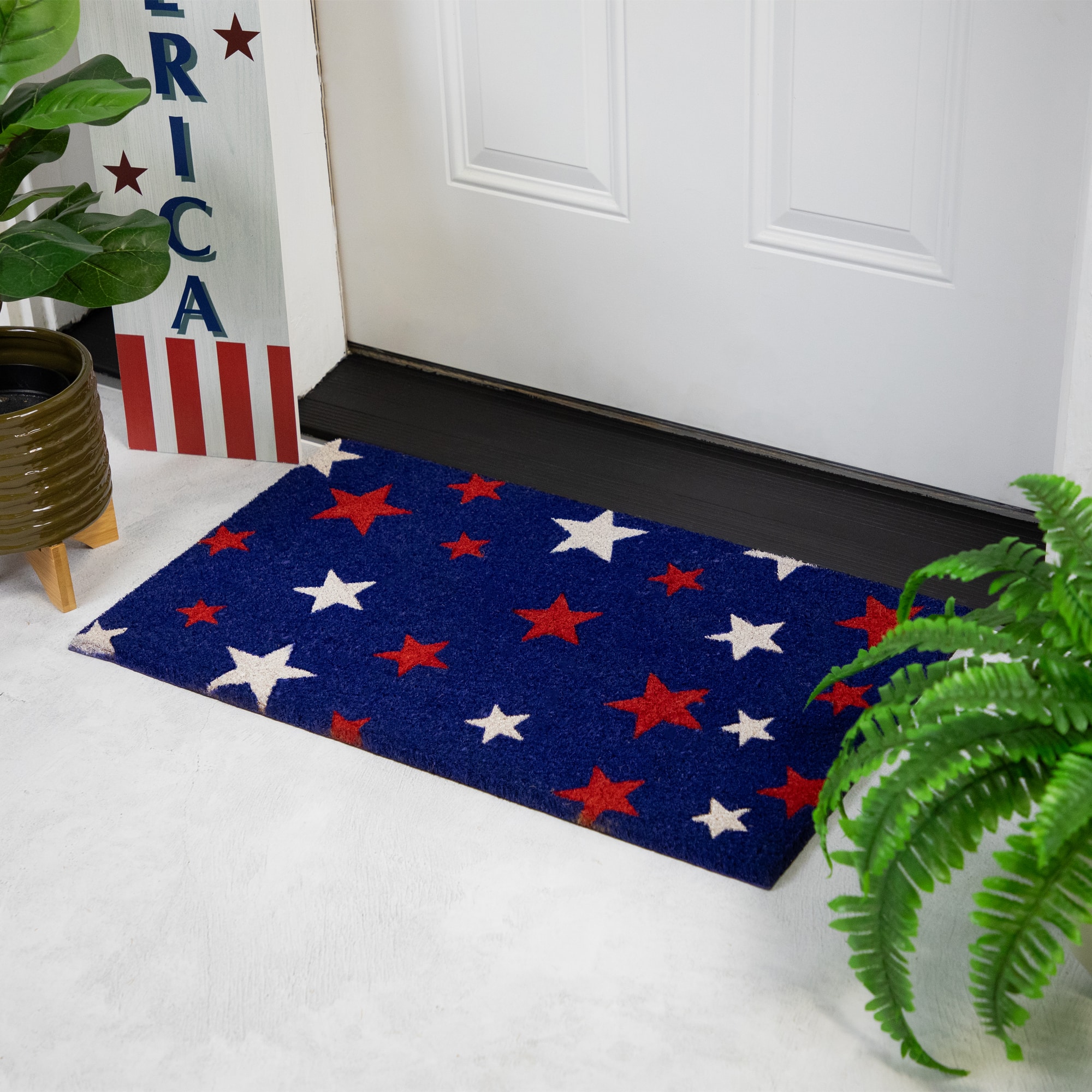 Patriotic Red, White & Blue Star Outdoor Doormat