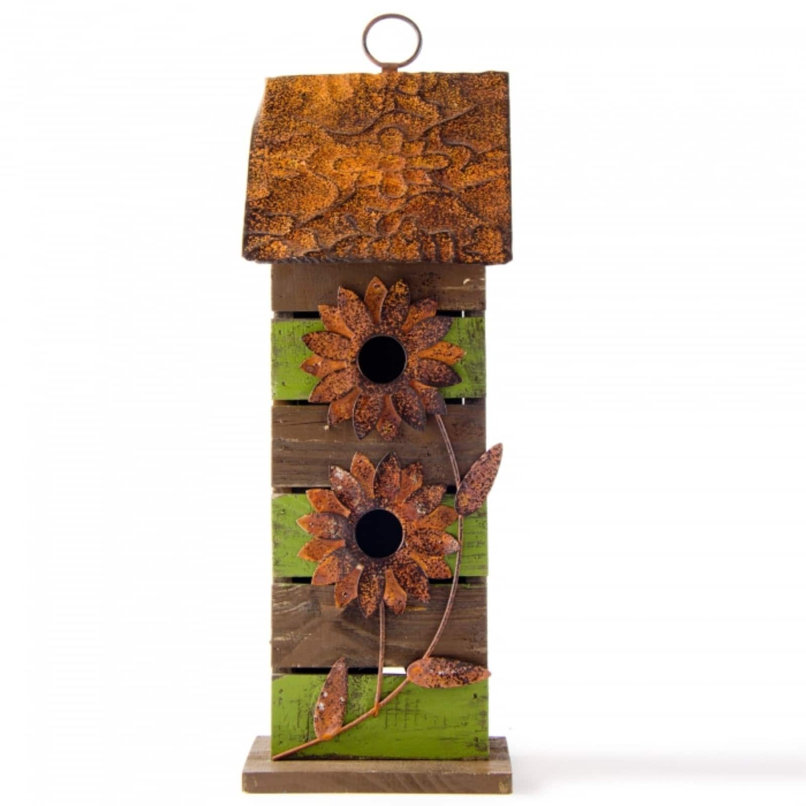 Glitzhome® Hanging 2-Tiered Distressed Wood Bird House with Flowers