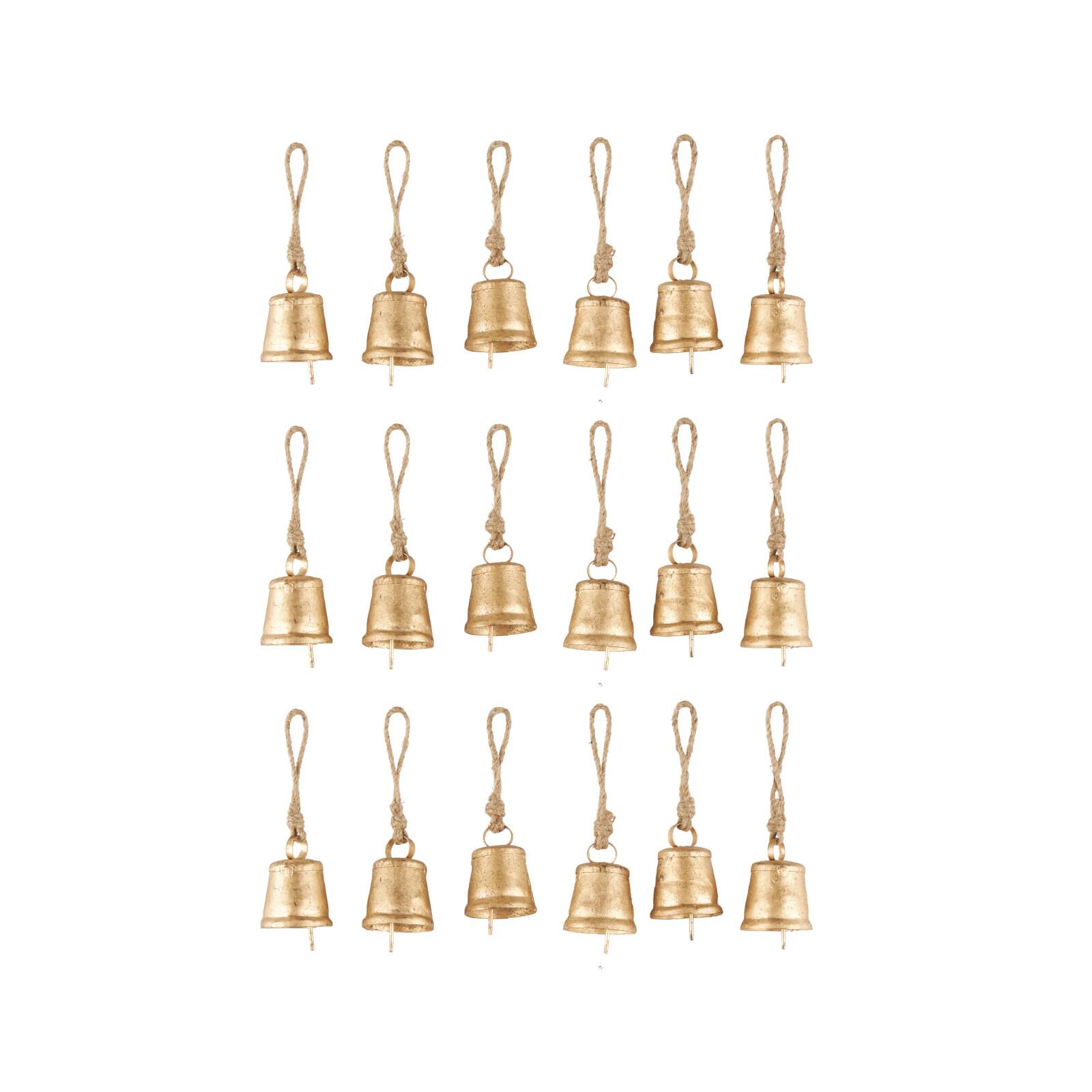 Gold Metal Tibetan-Inspired Decorative Bells with Jute Rope and Canvas Drawstring Tote Set