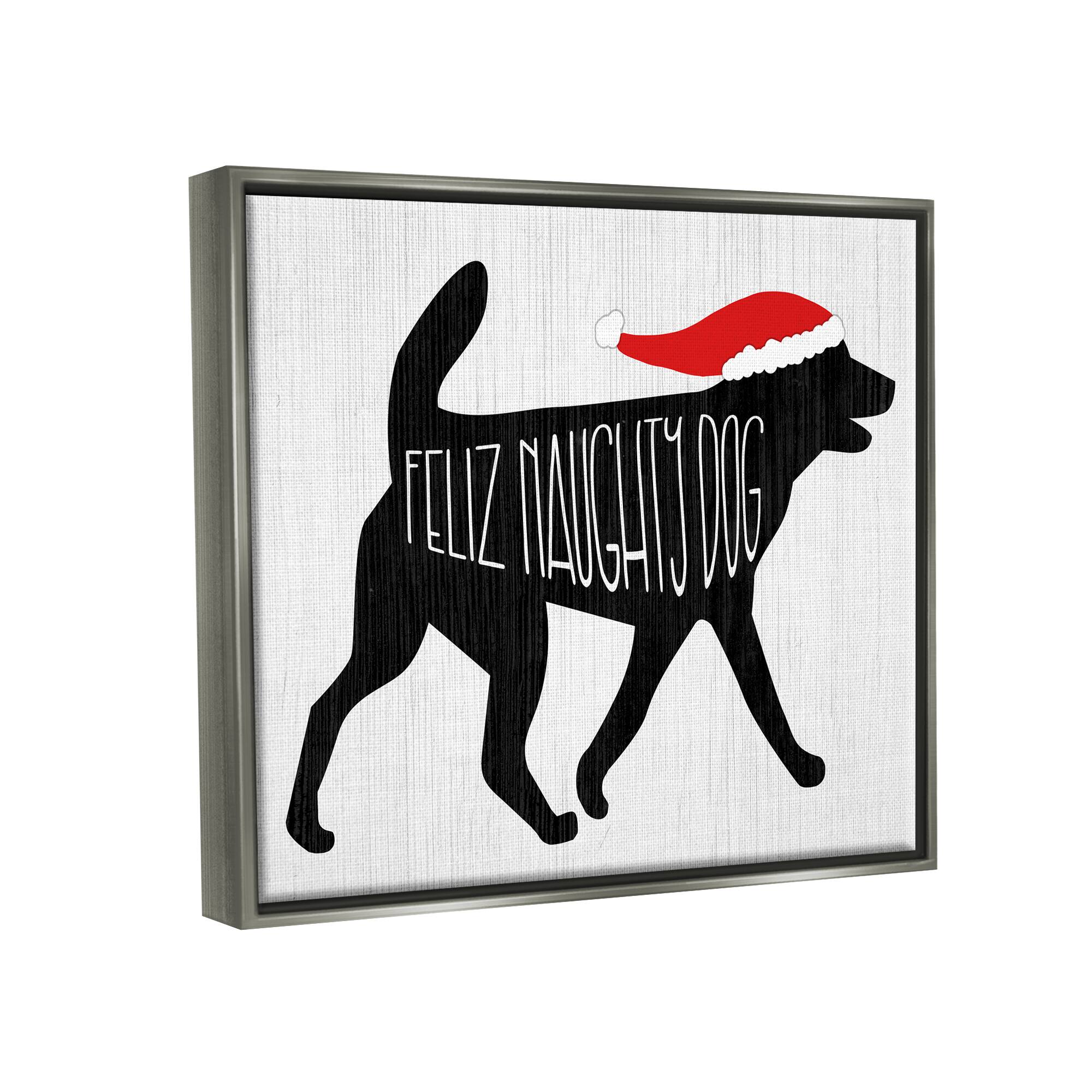 Stupell Industries Feliz Naughty Dog Funny Pet Framed Floater Canvas Wall Art